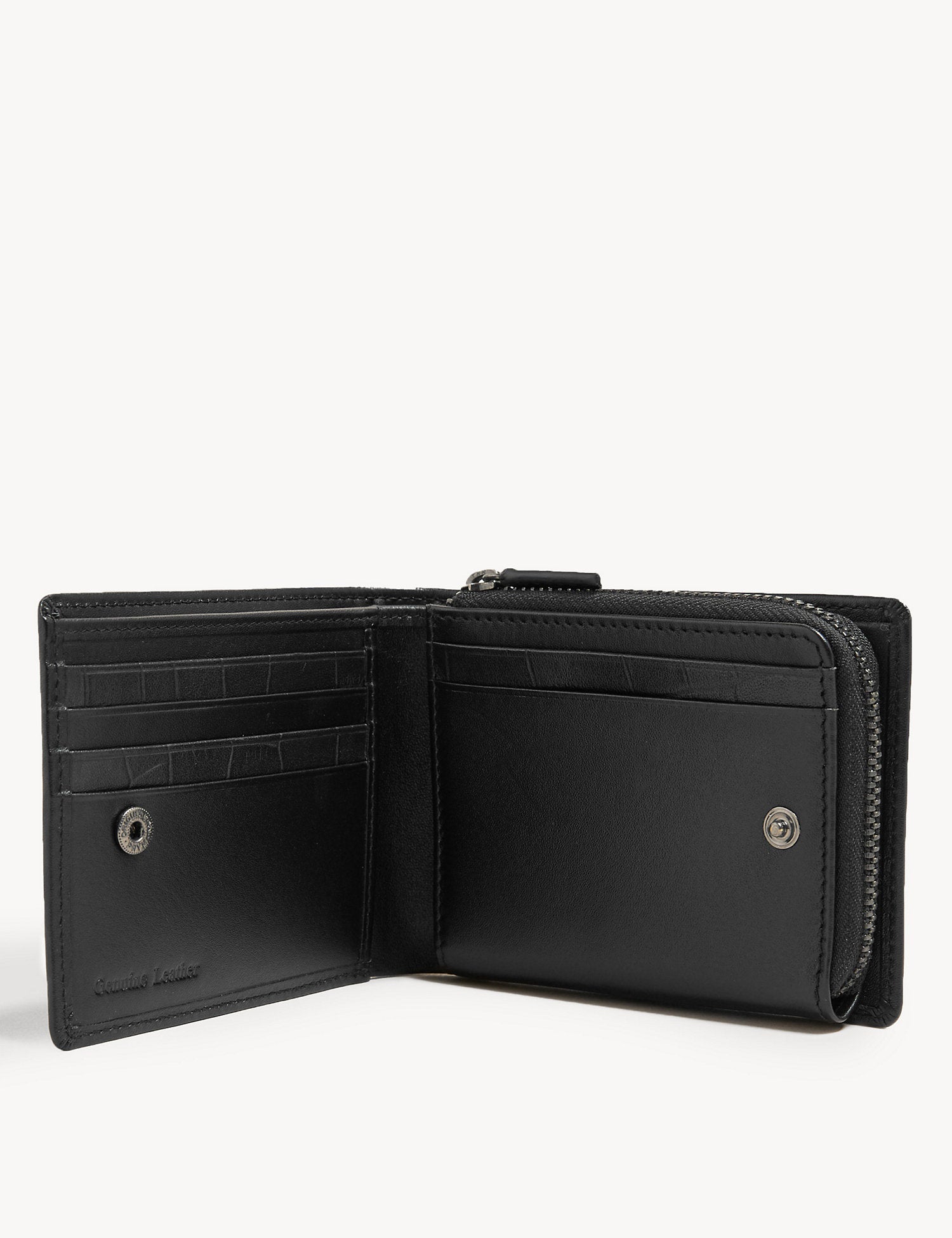 Leather Zip Bi-Fold Cardsafe邃「 Wallet