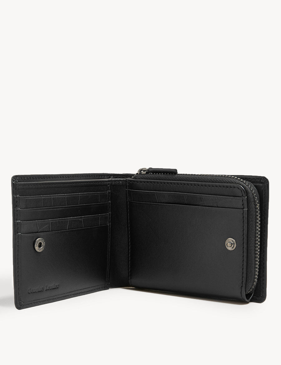 Leather Zip Bi-Fold Cardsafe邃「 Wallet