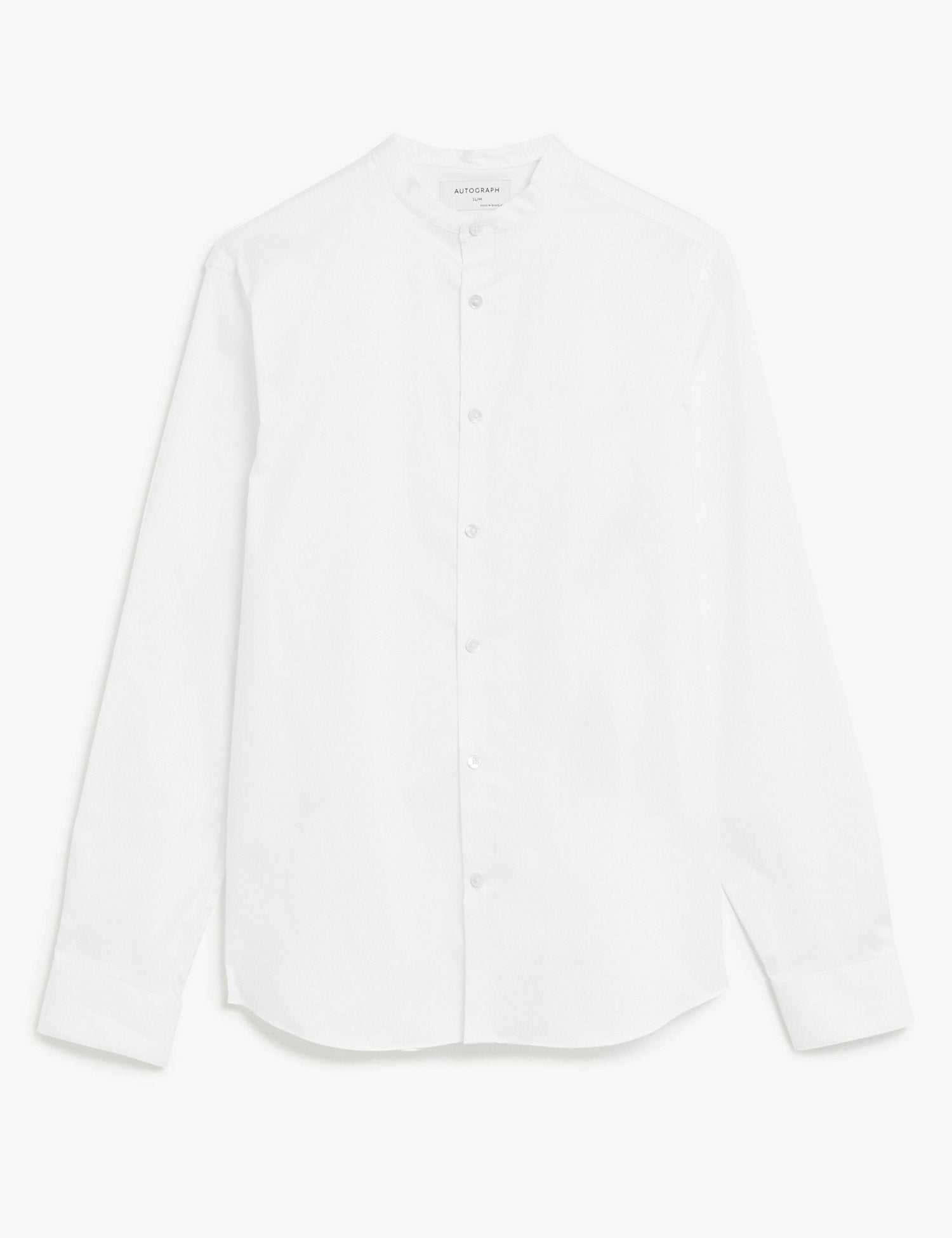 Slim Fit Cotton Stretch Grandad Collar Shirt