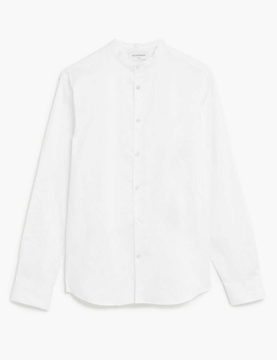 Slim Fit Cotton Stretch Grandad Collar Shirt