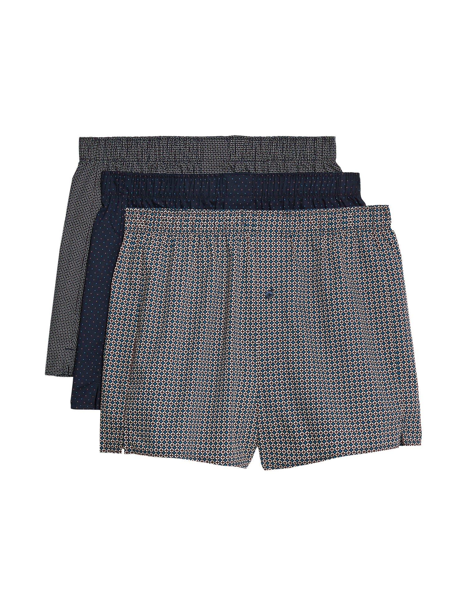 3pk Pure Cotton Geometric Woven Boxers