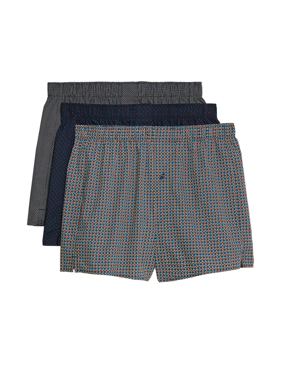 3pk Pure Cotton Geometric Woven Boxers