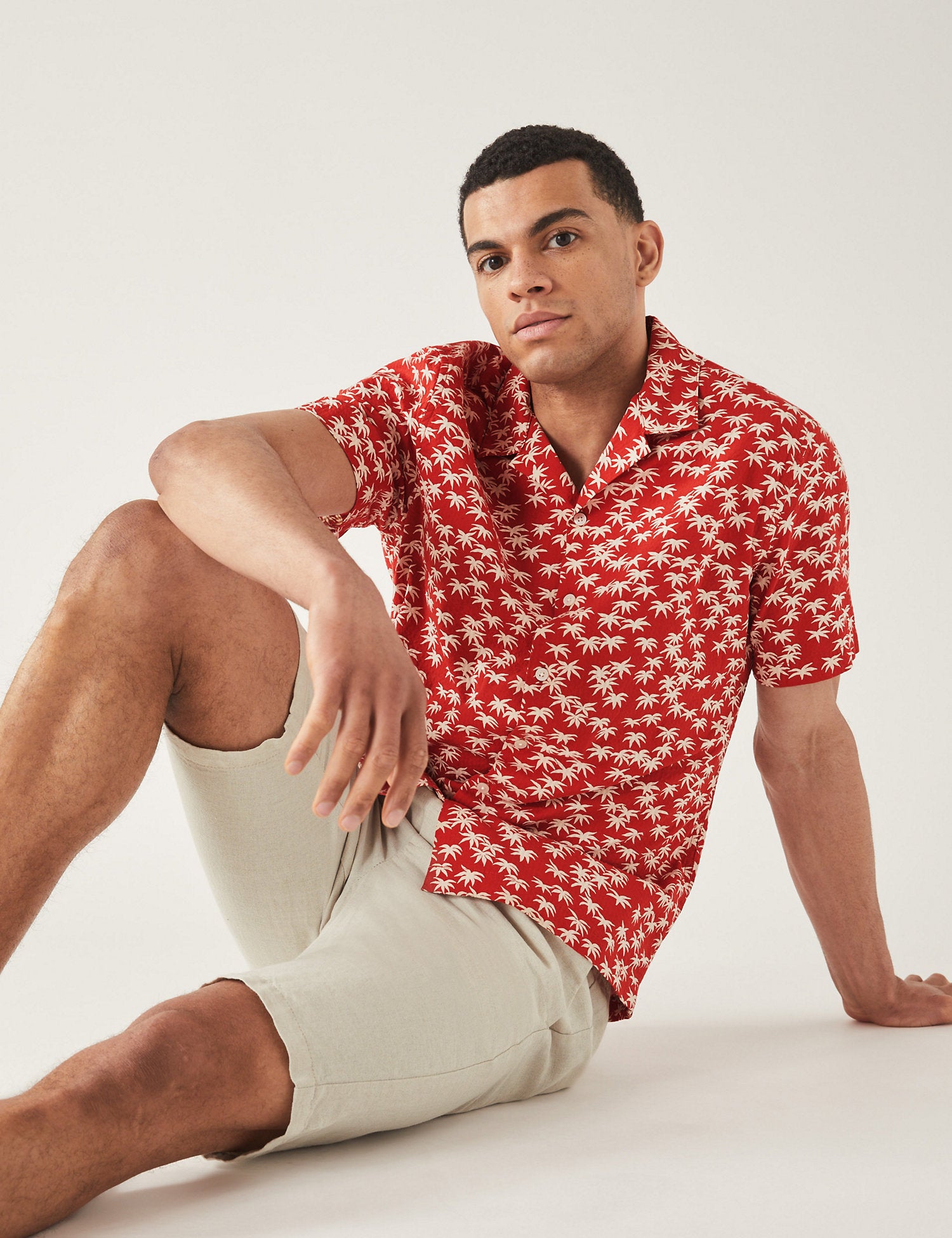 Pure Cotton Palm Print Revere Shirt