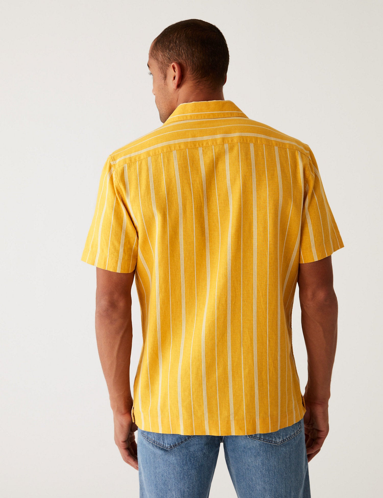 Linen Blend Striped Cuban Collar Shirt