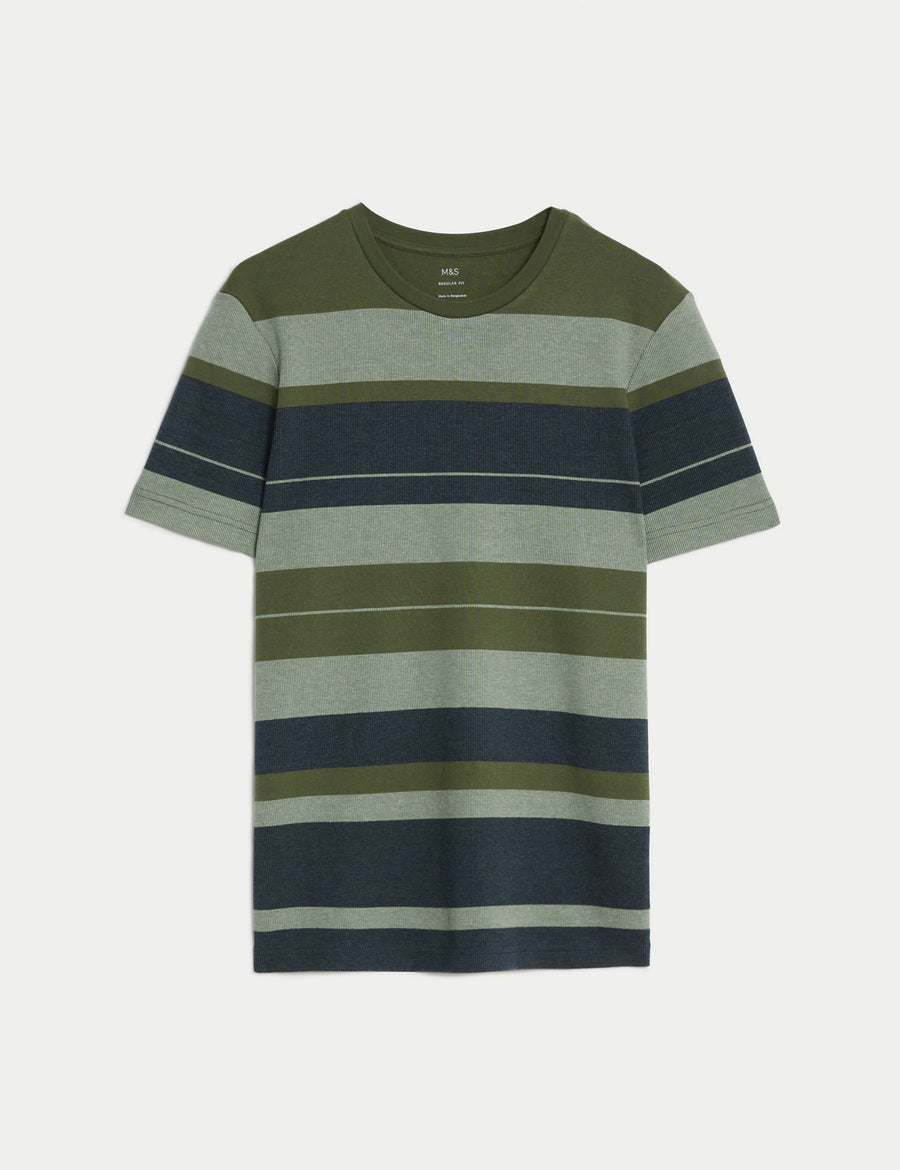 Pure Cotton Double Knit Striped T-Shirt