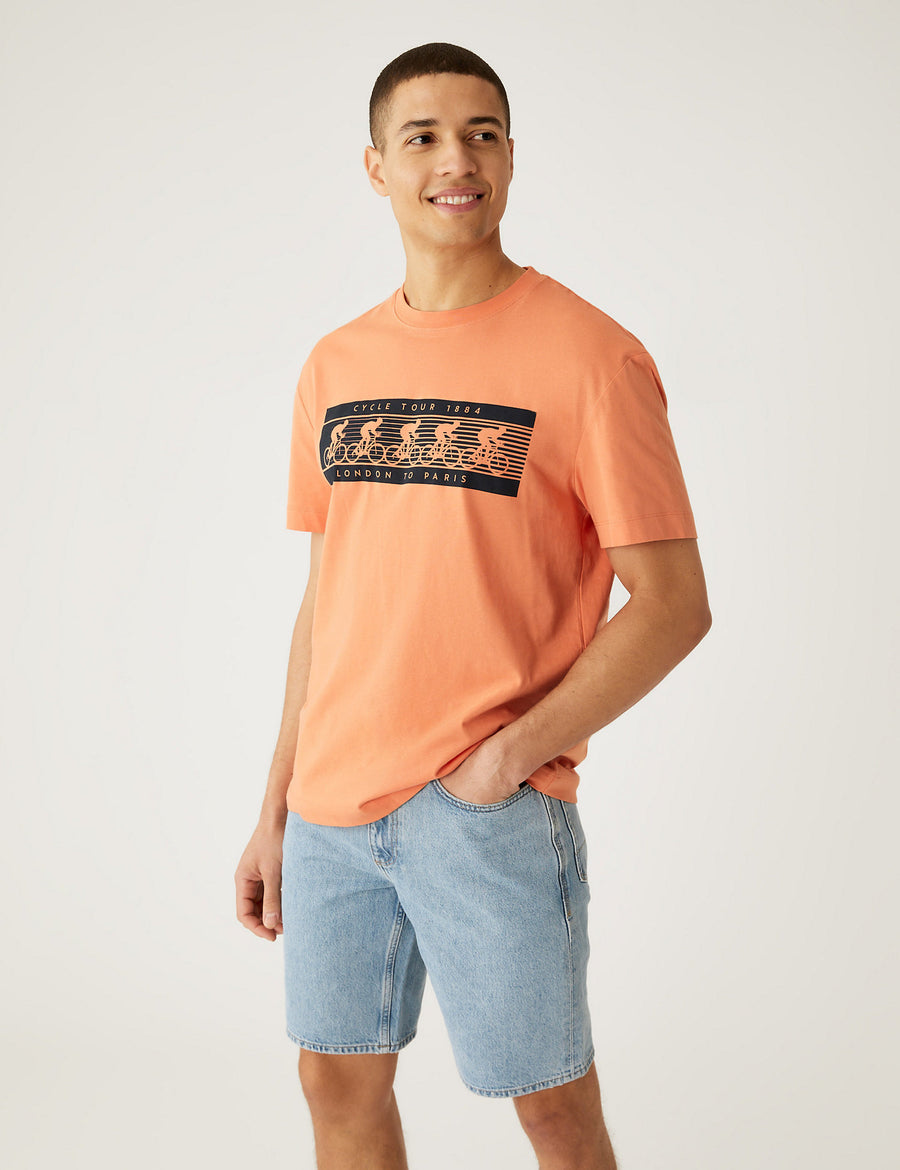 Relaxed Fit Pure Cotton Bike Graphic T-Shirt