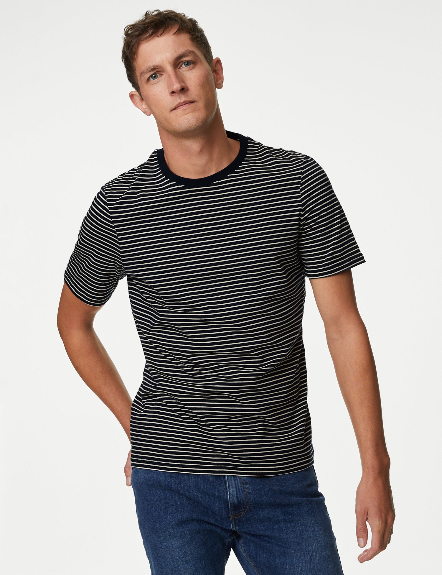 Pure Cotton Striped Crew Neck T-Shirt