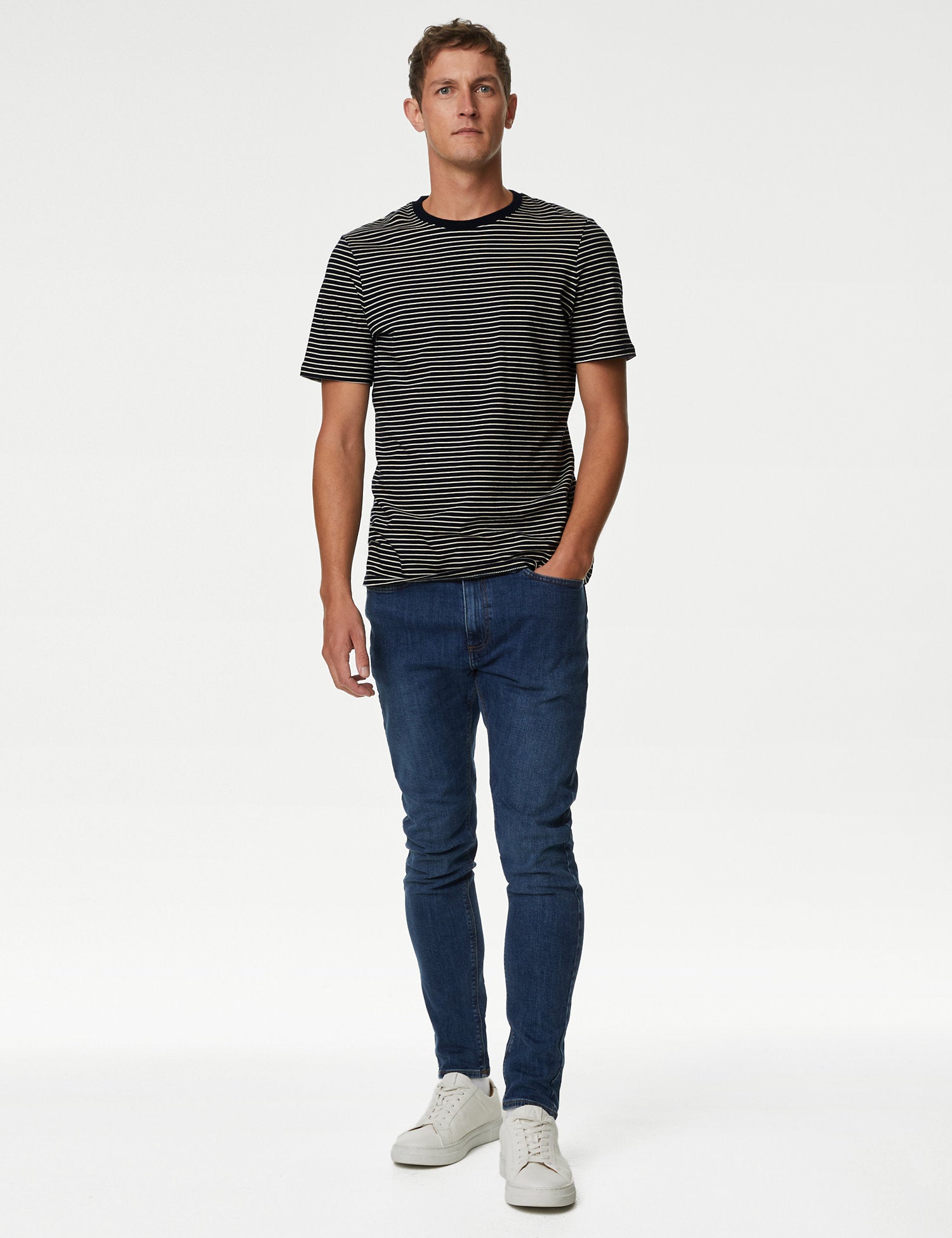 Pure Cotton Striped Crew Neck T-Shirt