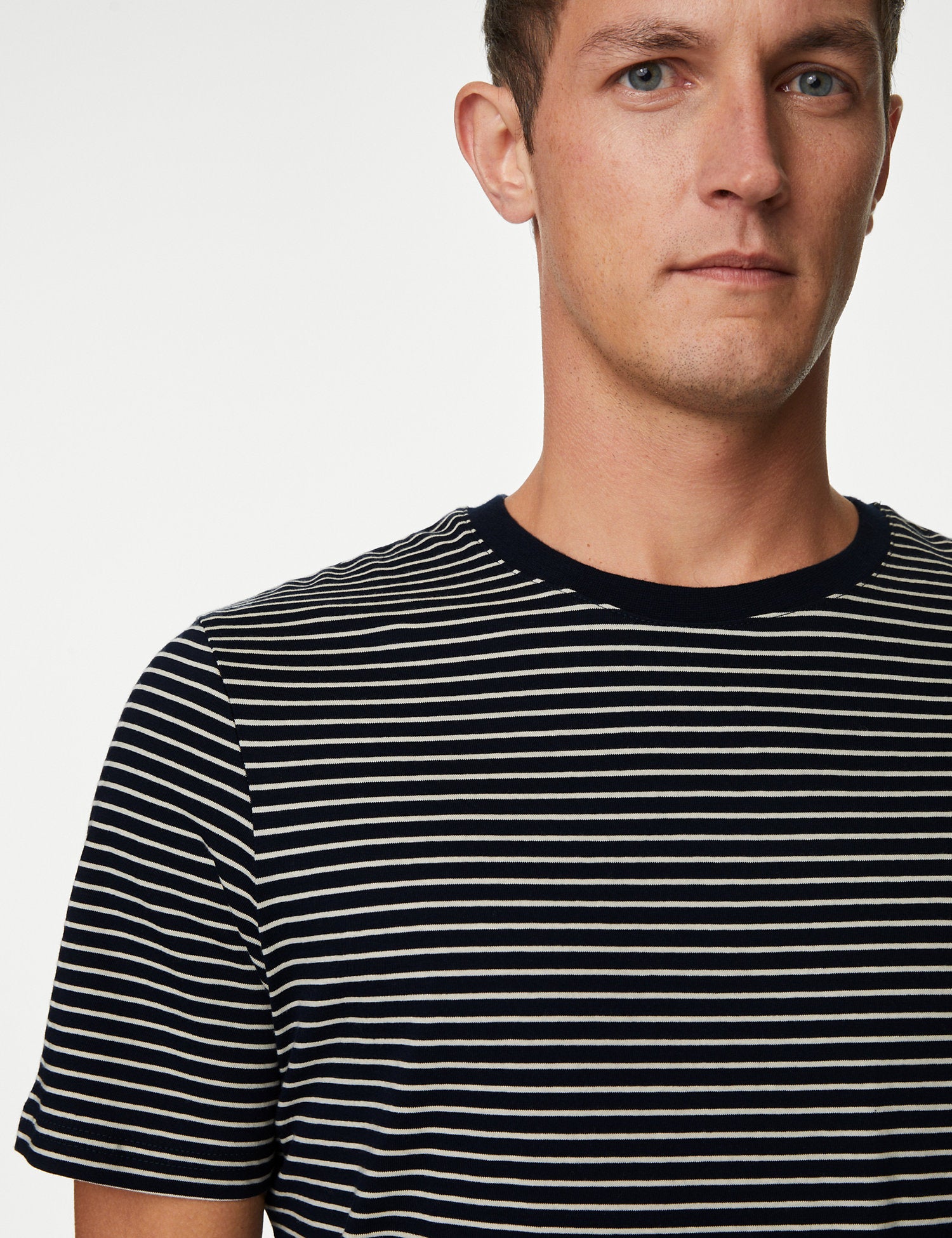 Pure Cotton Striped Crew Neck T-Shirt