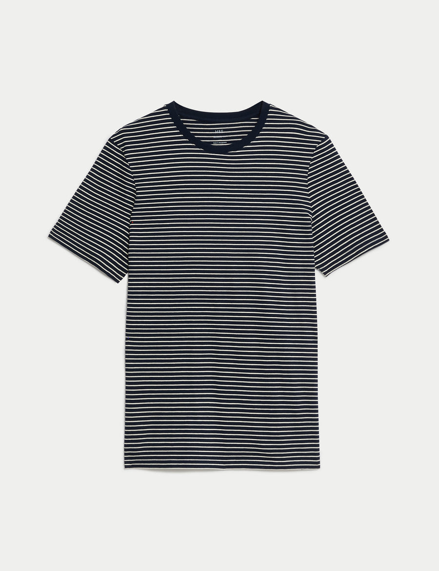 Pure Cotton Striped Crew Neck T-Shirt