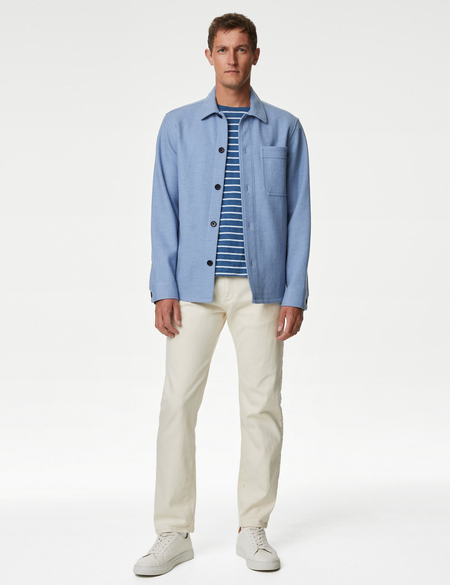 Pure Cotton Emroidered M&S Logo Striped T-Shirt