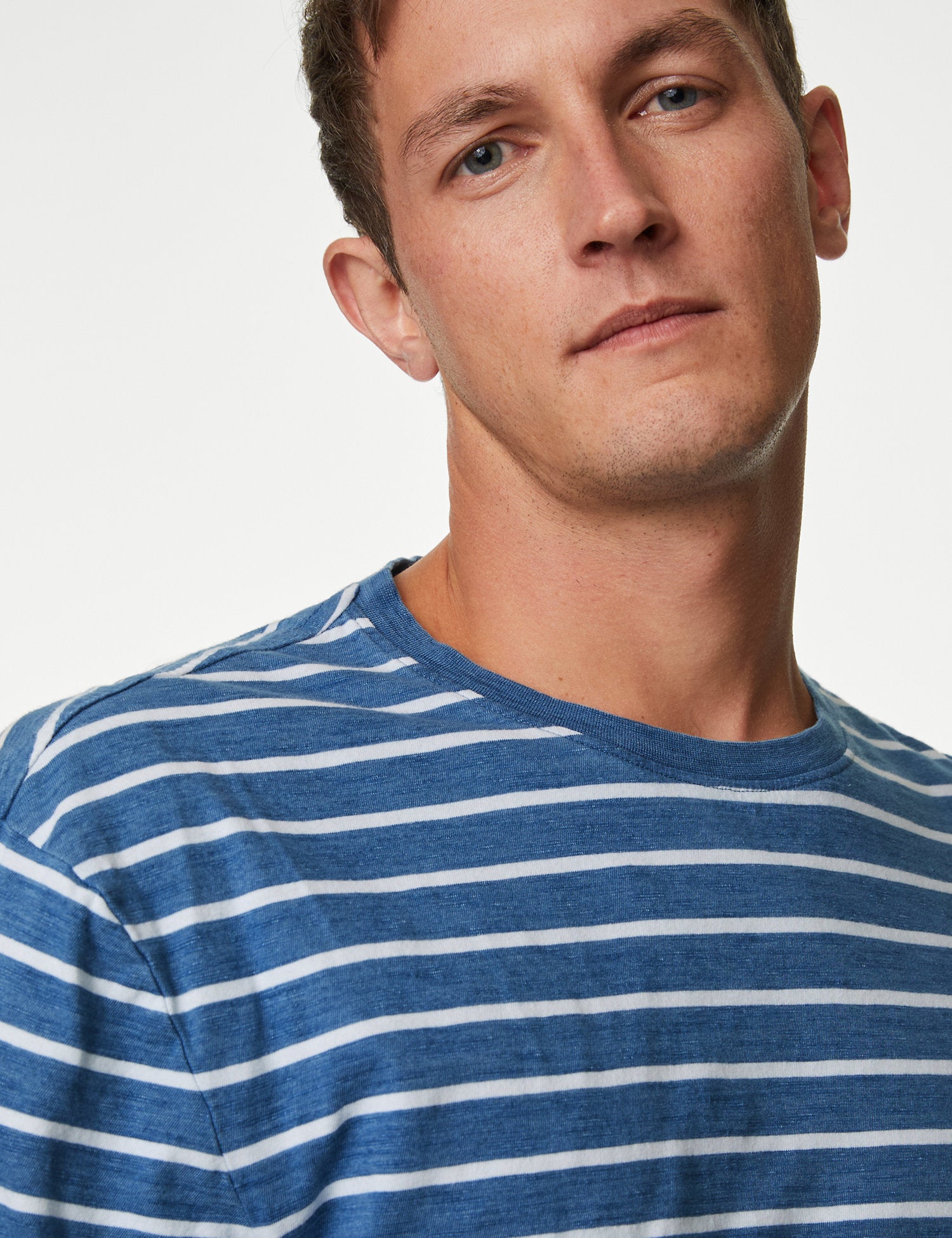 Pure Cotton Emroidered M&S Logo Striped T-Shirt