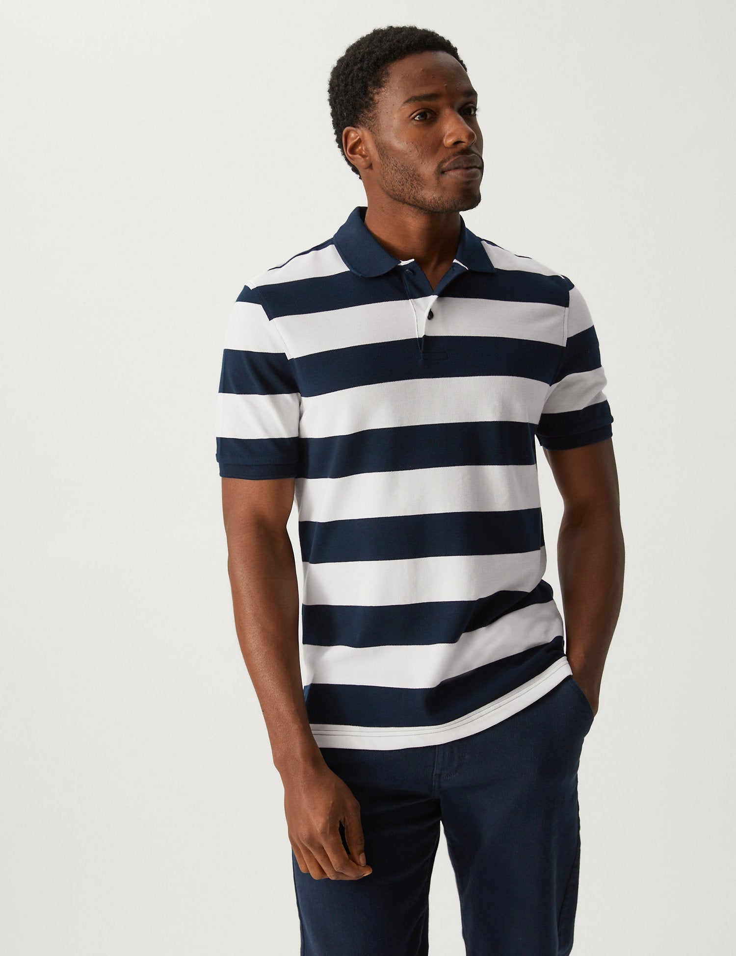 Pure Cotton Striped Polo Shirt