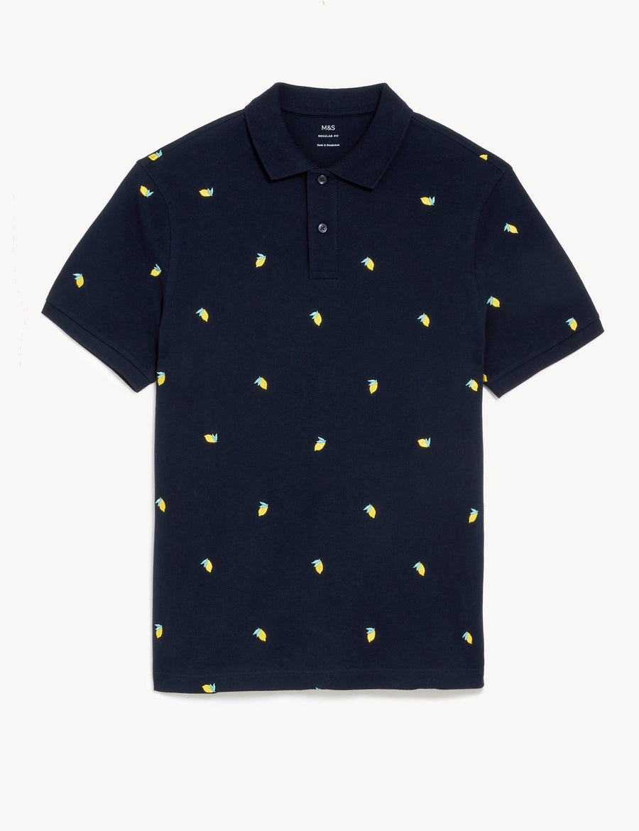 Pure Cotton Pique Embroidered Polo Shirt