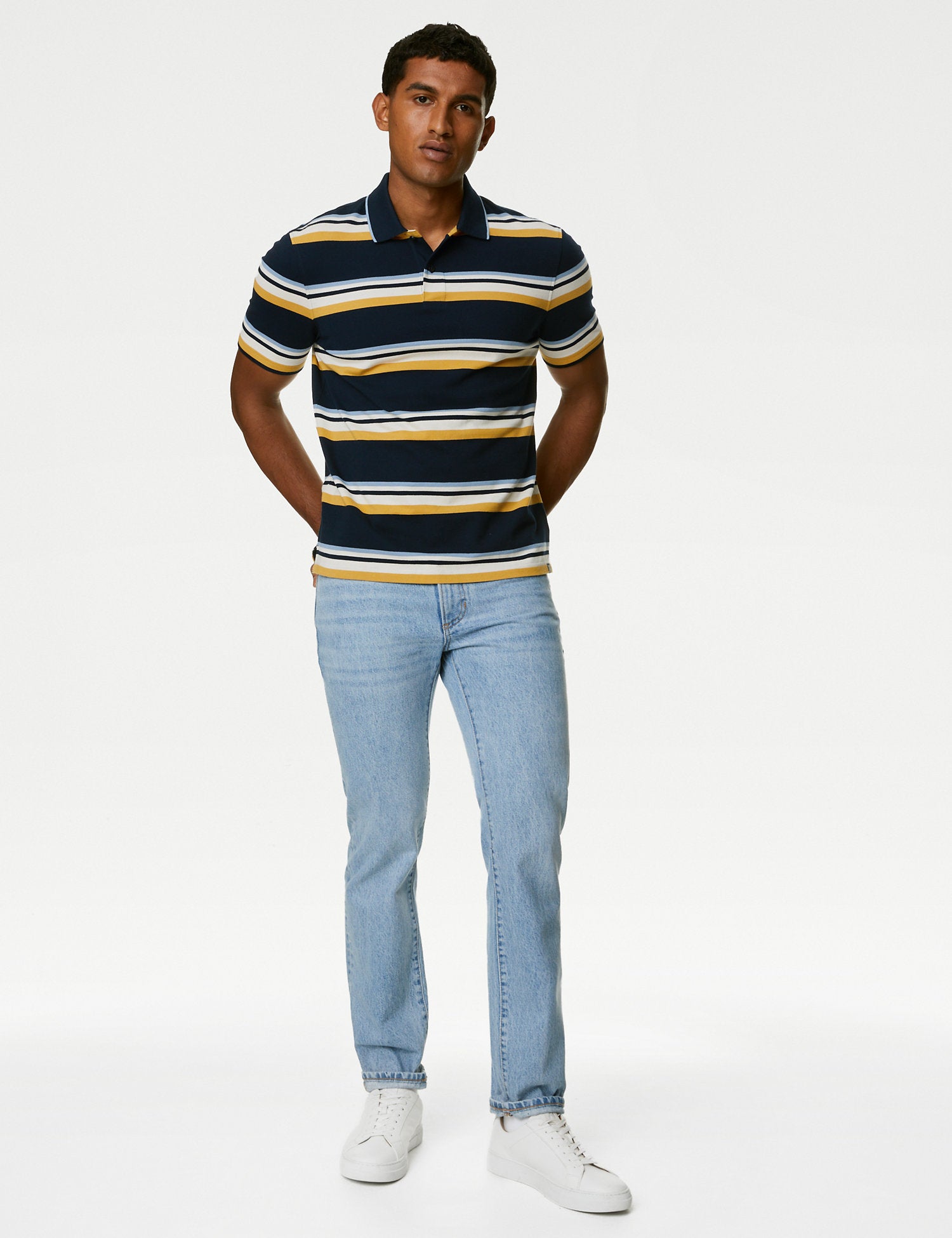 Pure Cotton Striped Polo Shirt