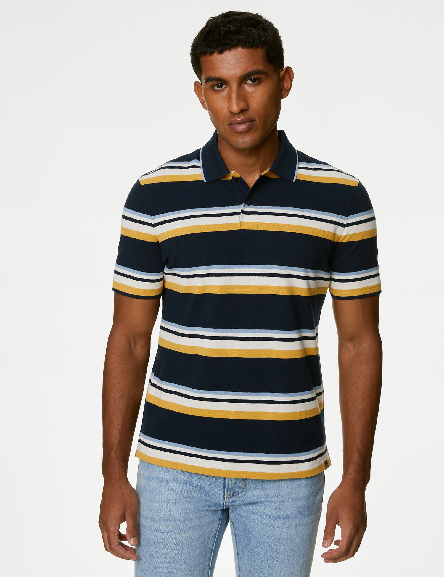 Pure Cotton Striped Polo Shirt