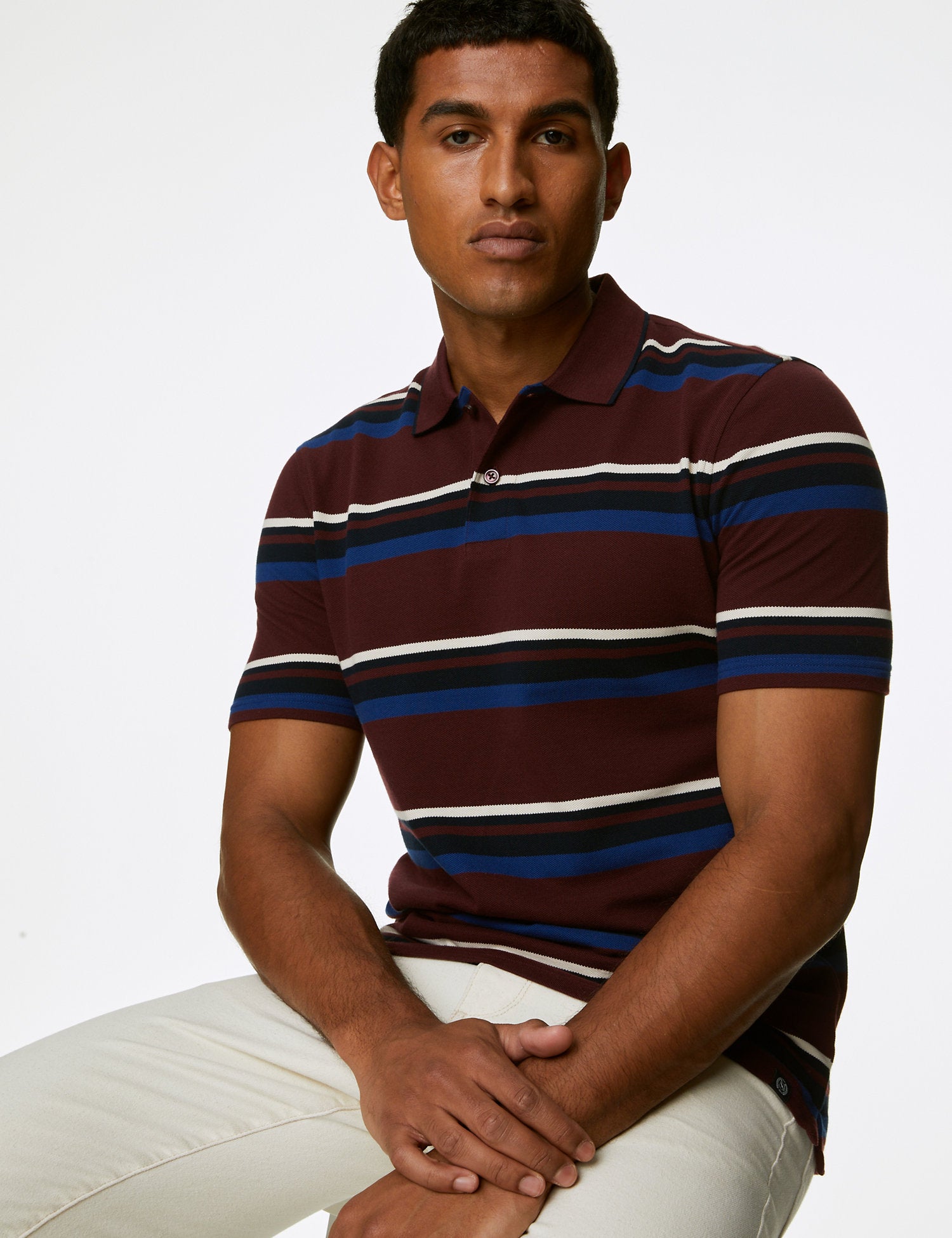 Pure Cotton Striped Polo Shirt