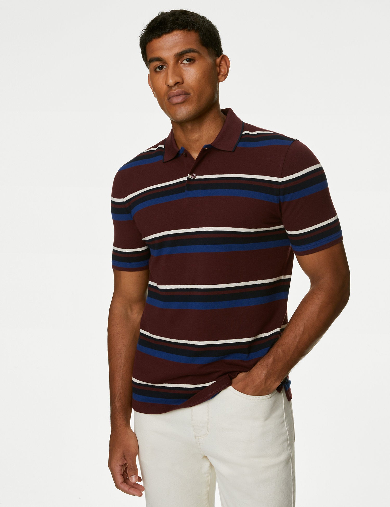 Pure Cotton Striped Polo Shirt