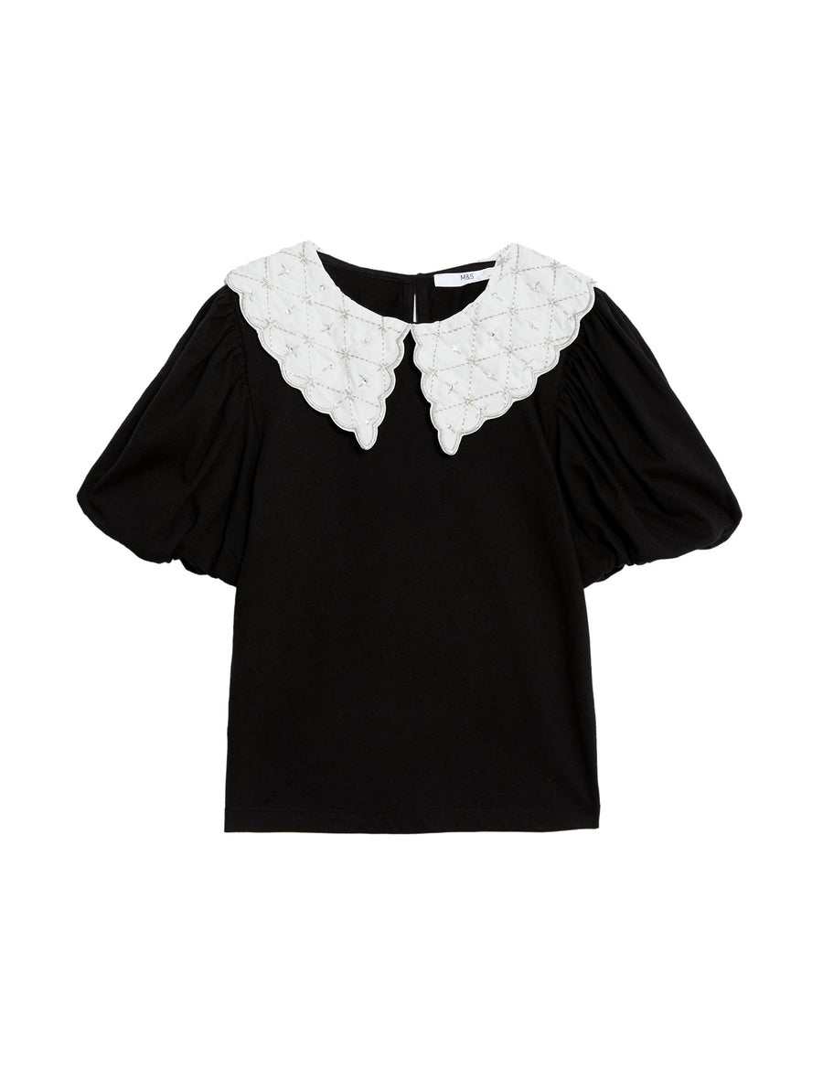 Pure Cotton Embellished Collar Top