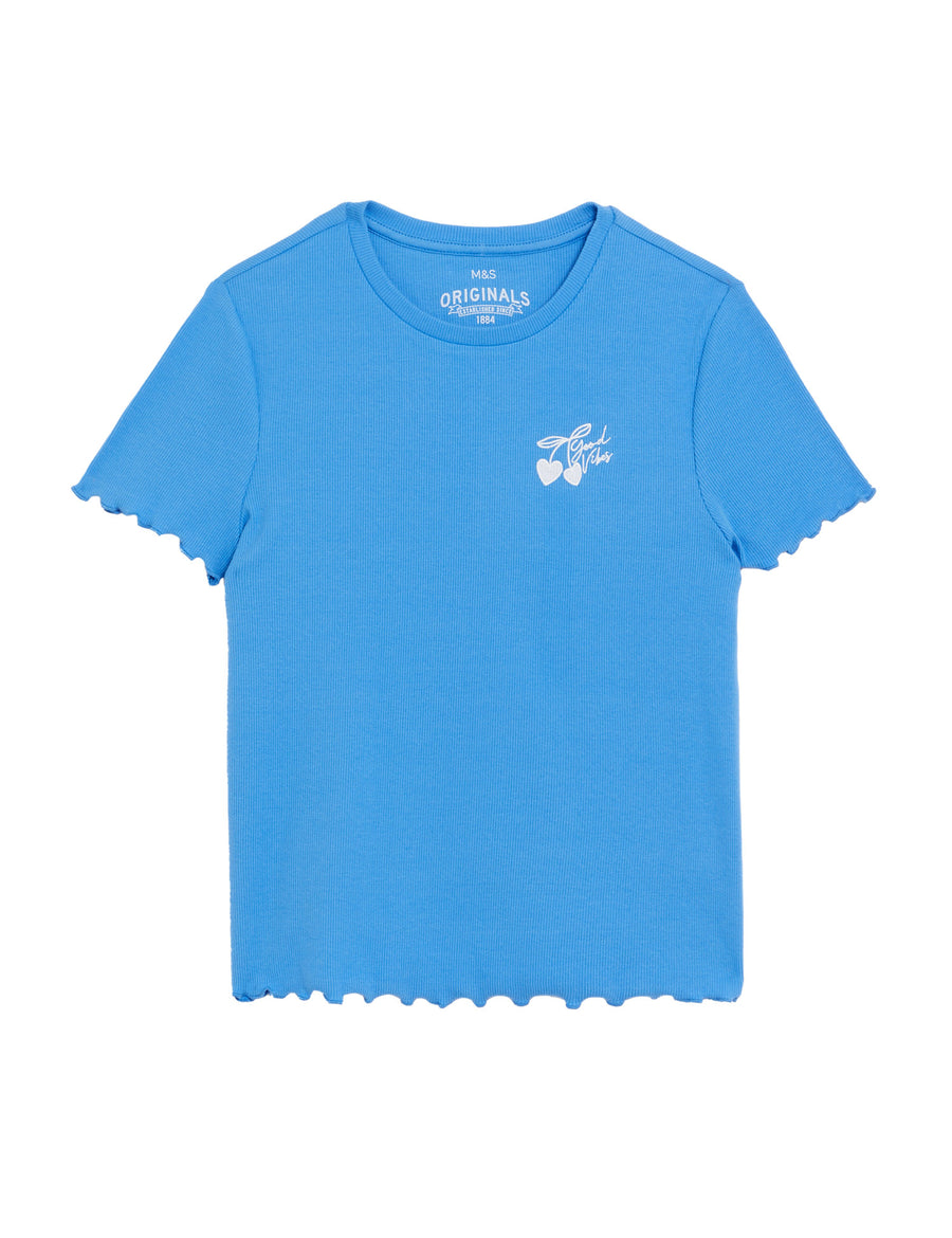 Cotton Rich Embroidered Ribbed T-Shirt