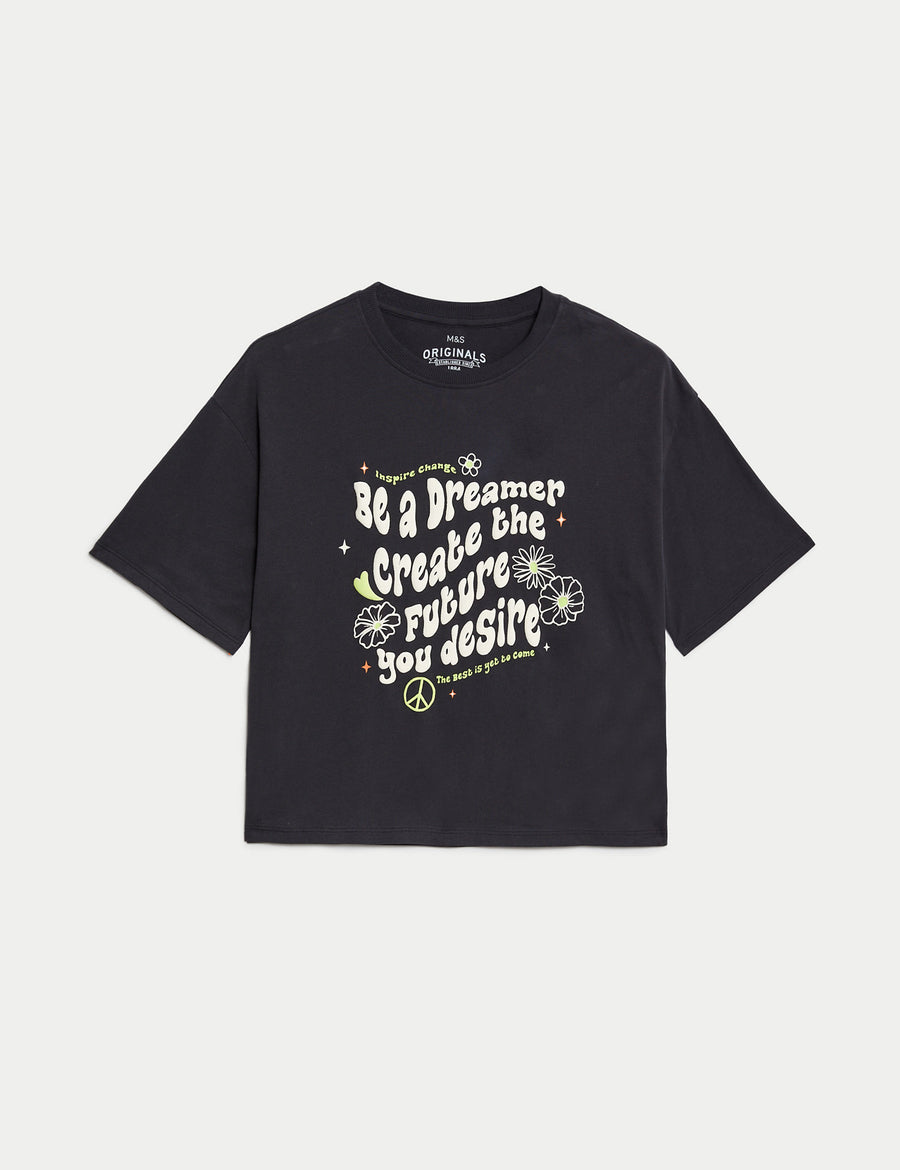 Pure Cotton Slogan T-Shirt
