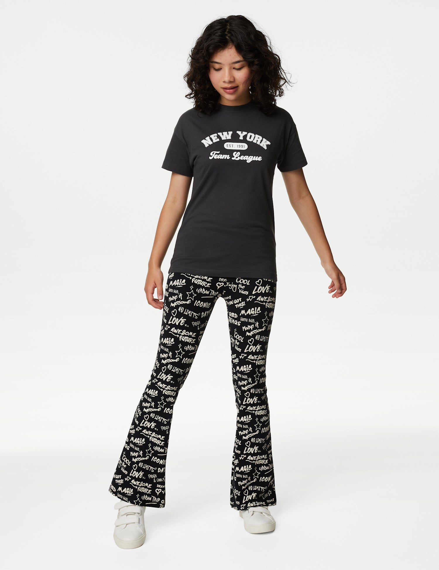 Cotton Rich Slogan Print Flared Leggings