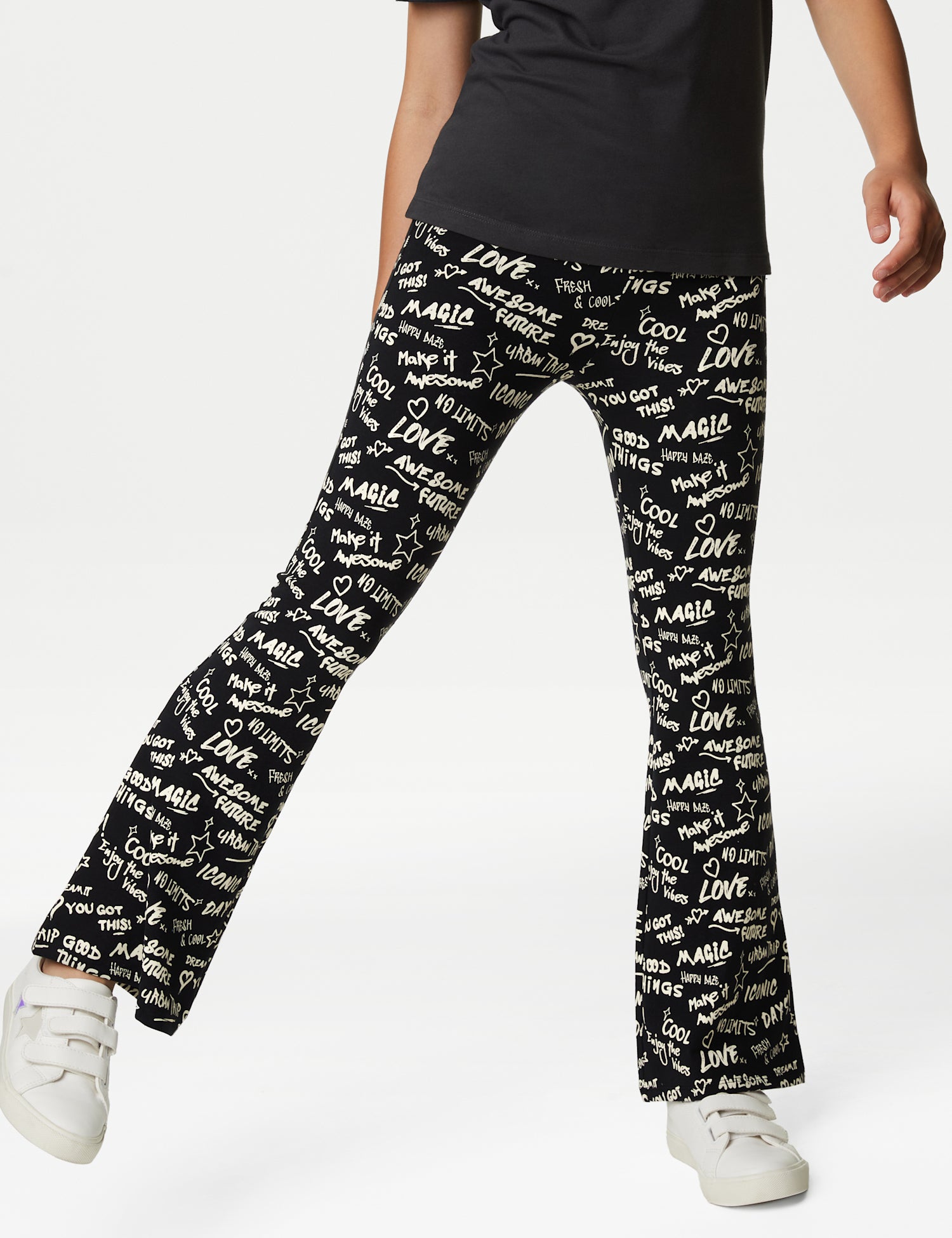 Cotton Rich Slogan Print Flared Leggings