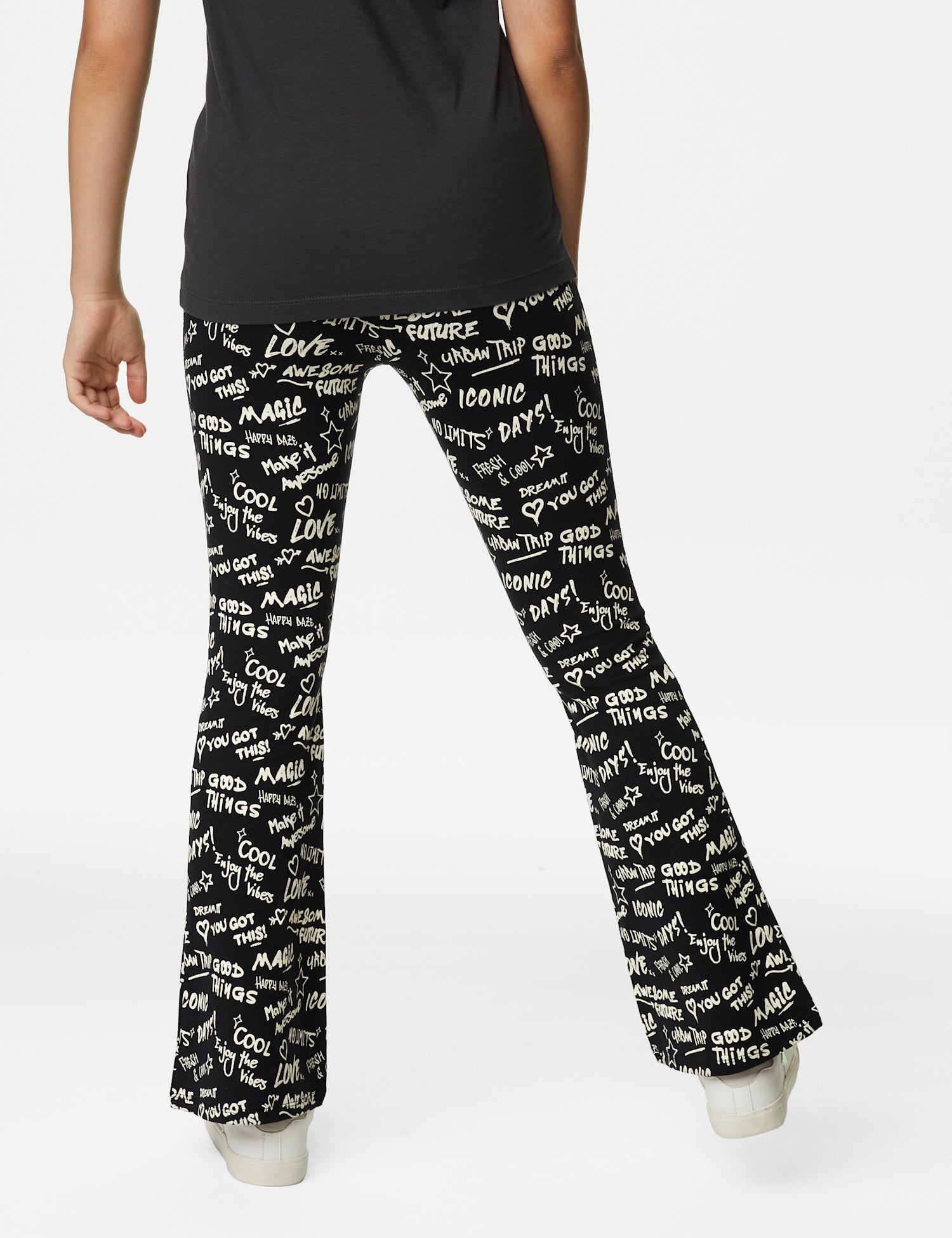 Cotton Rich Slogan Print Flared Leggings