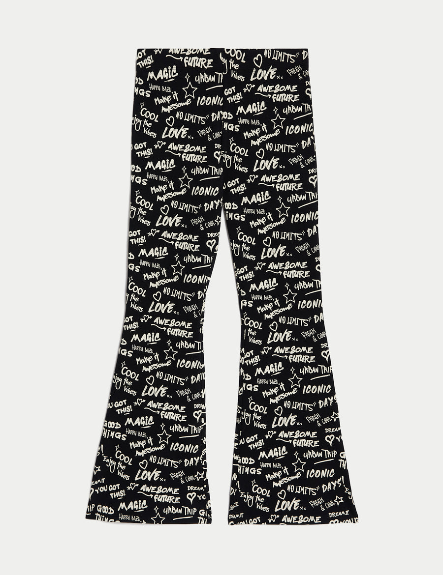 Cotton Rich Slogan Print Flared Leggings