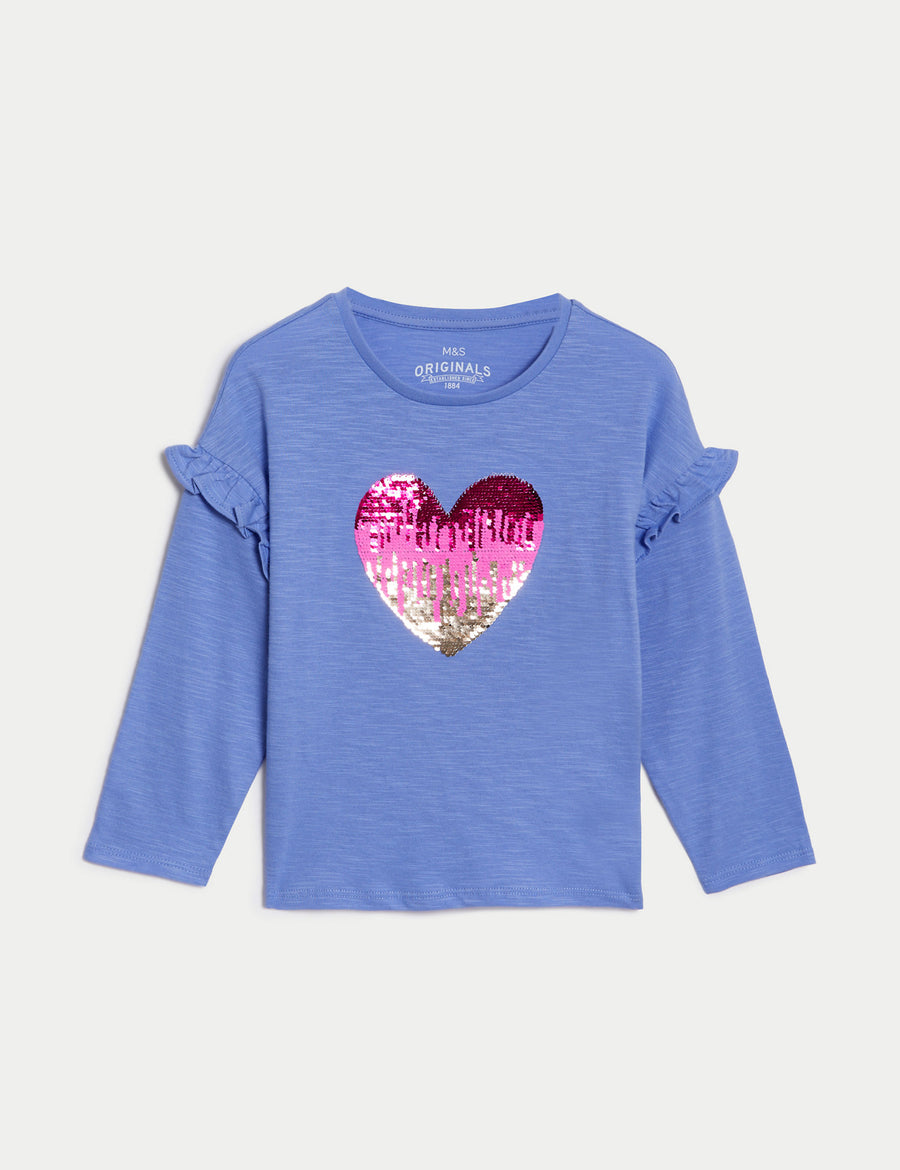 Pure Cotton Reversible Sequin Heart Top