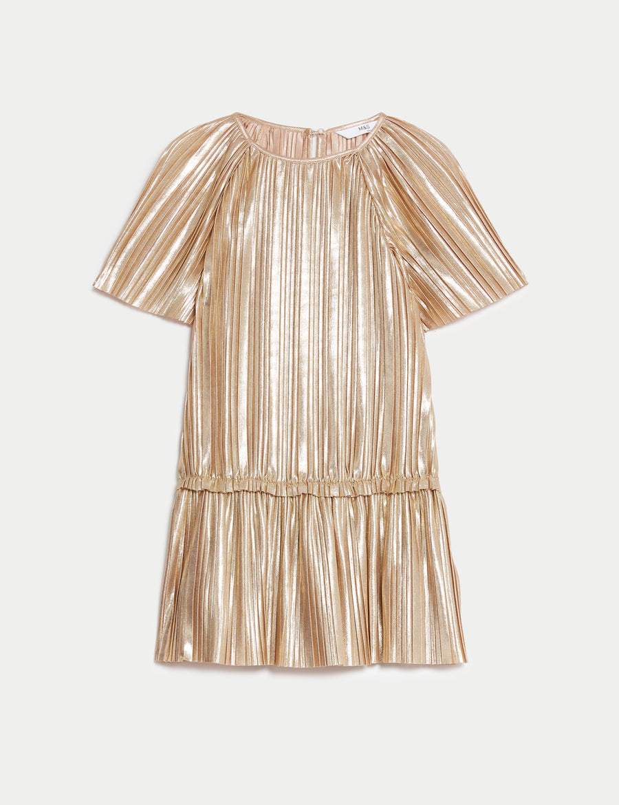 Plisse Metallic Dress