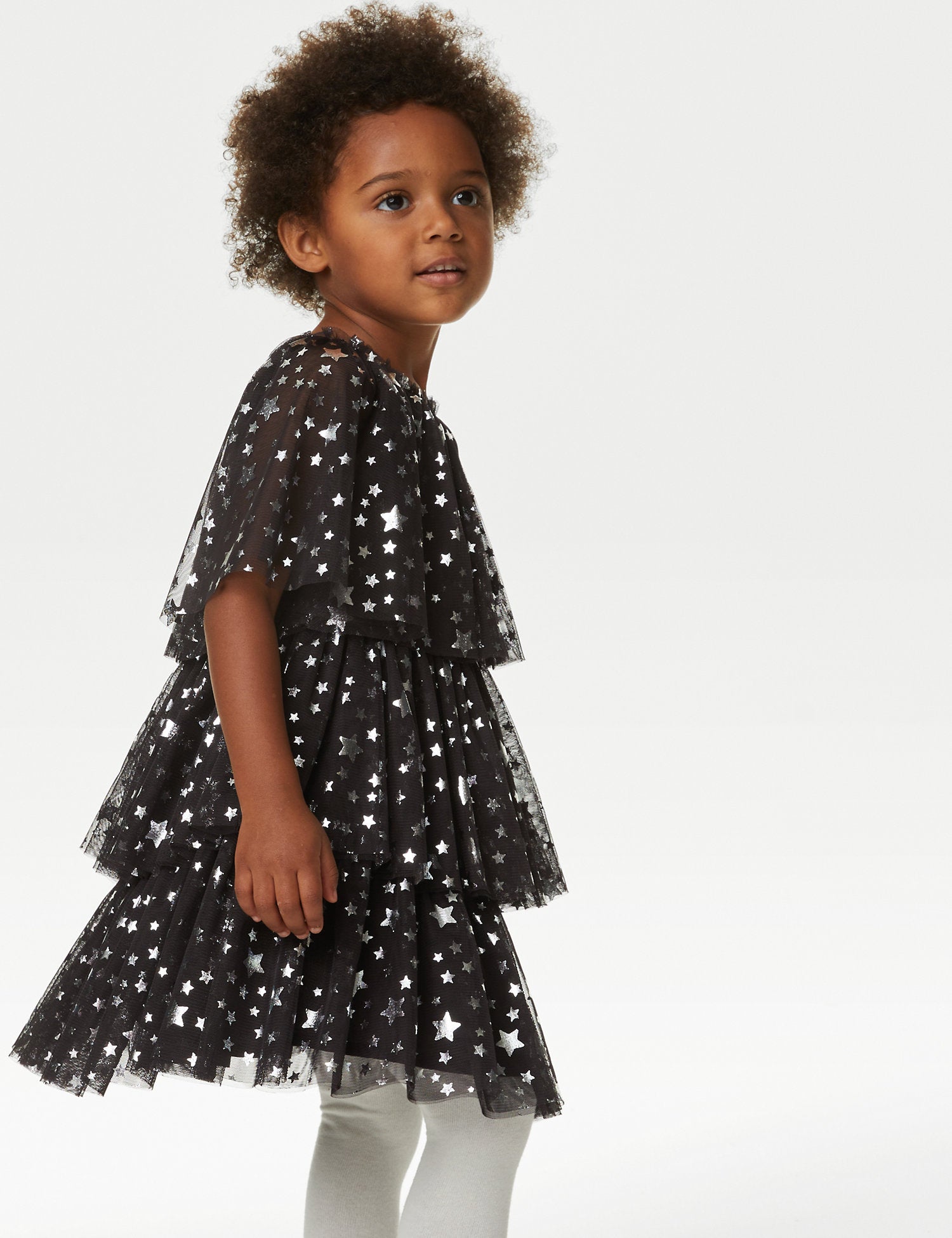 Tulle Star Print Tiered Party Dress