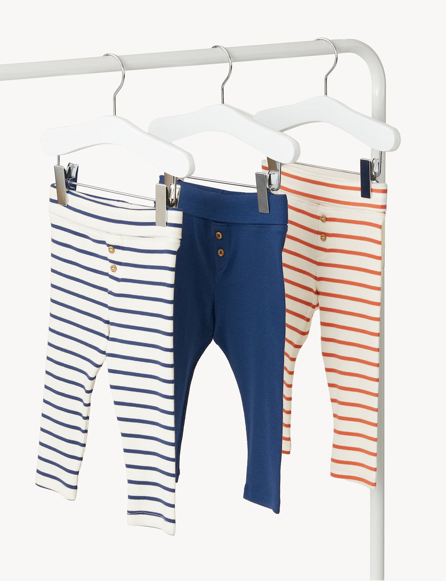 3pk Cotton Rich Striped Leggings