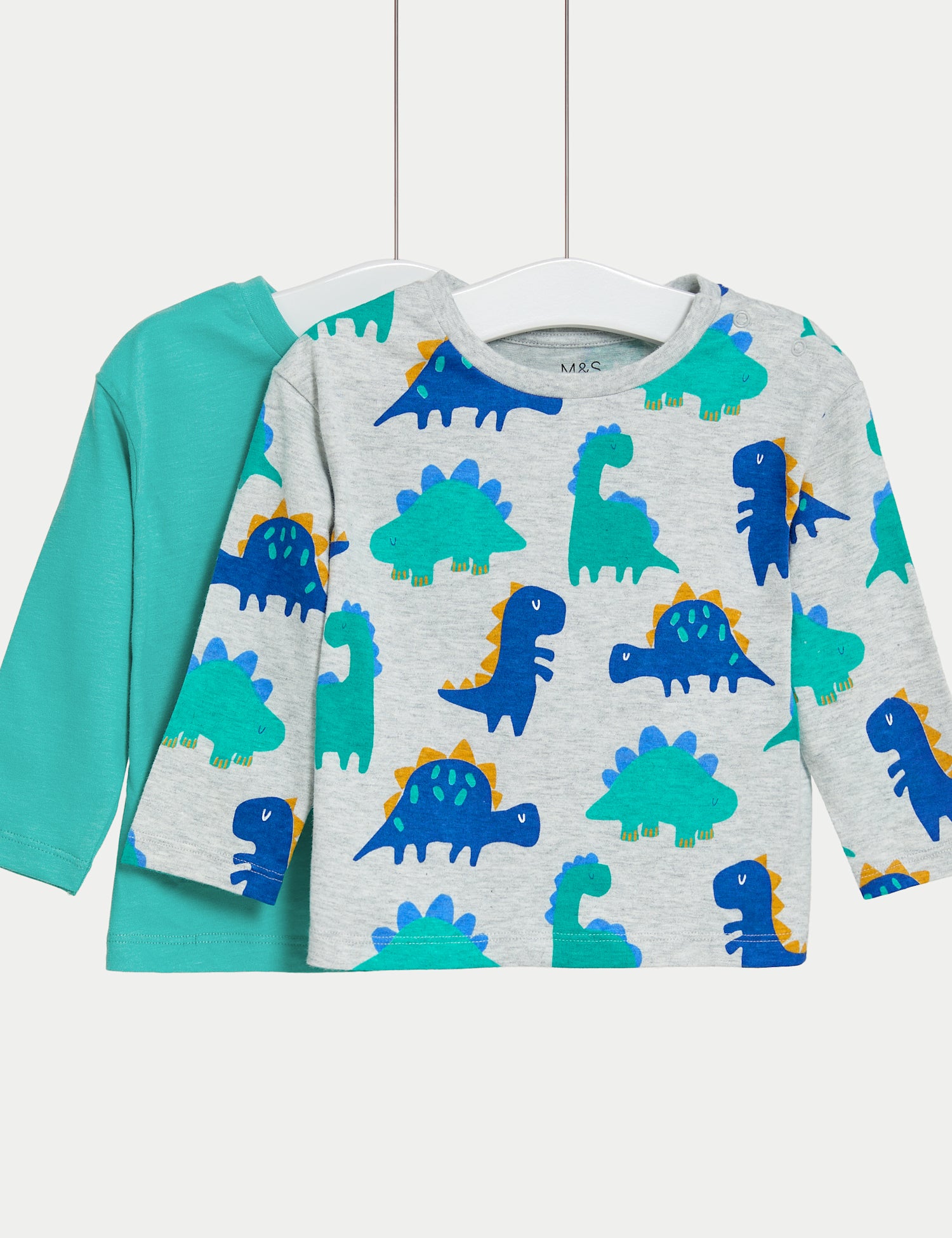 2pk Pure Cotton Dinosaur & Plain Tops
