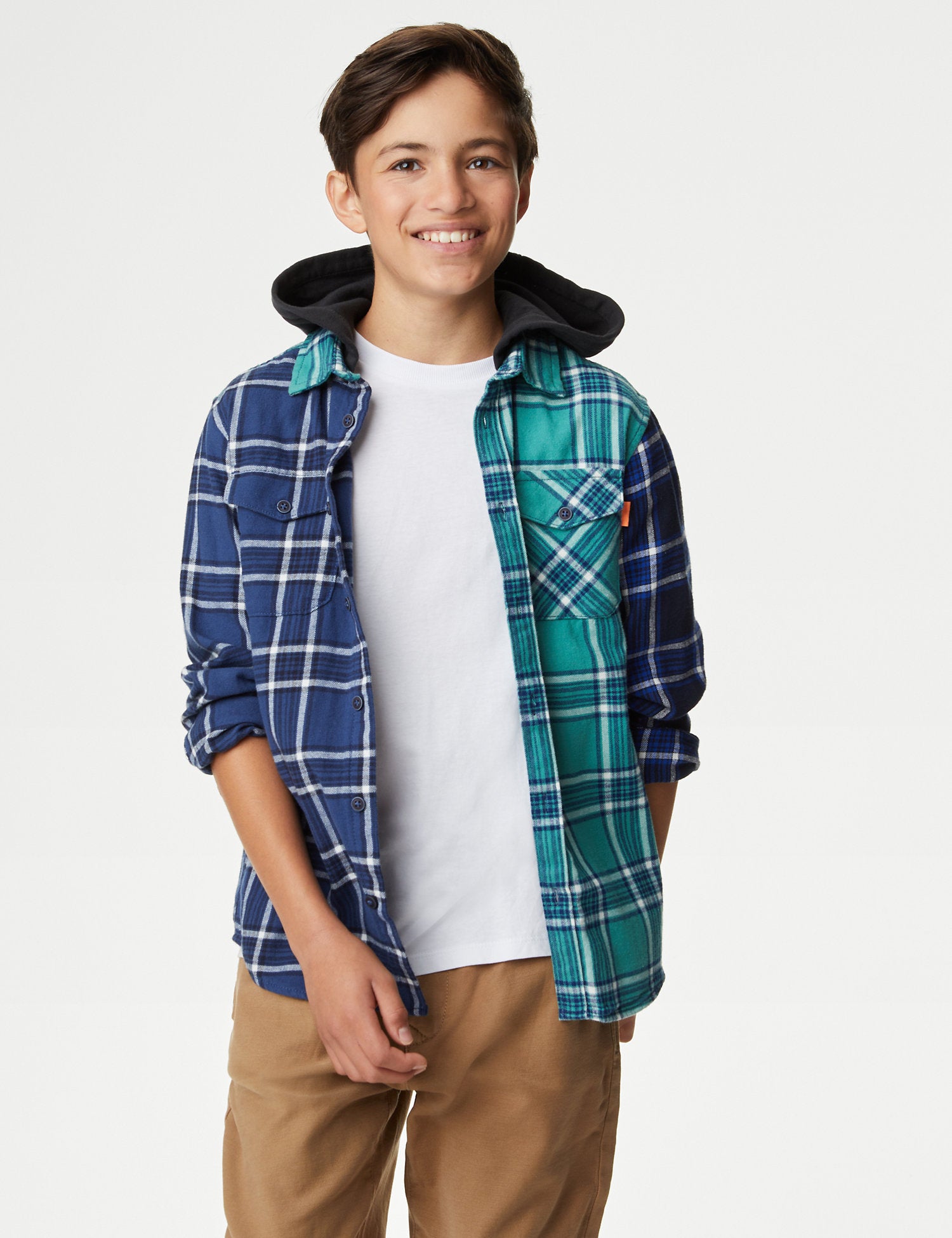 2pc Cotton Rich Hooded Check Shirt