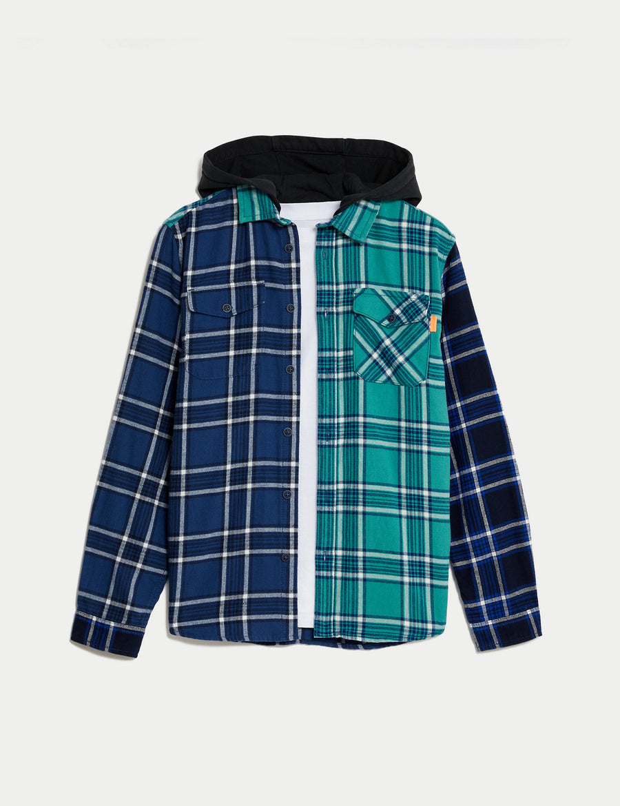 2pc Cotton Rich Hooded Check Shirt