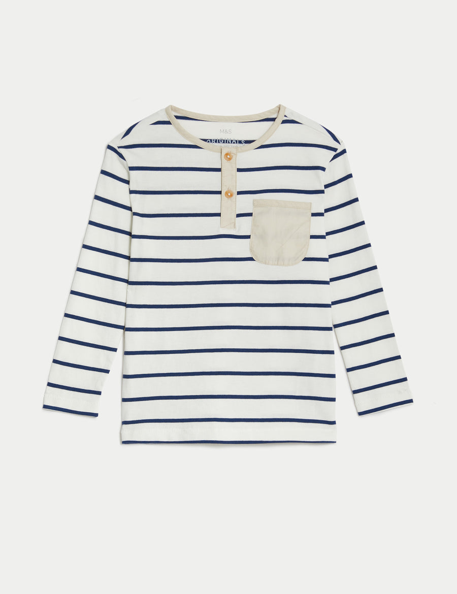 Pure Cotton Breton Striped Henley Top