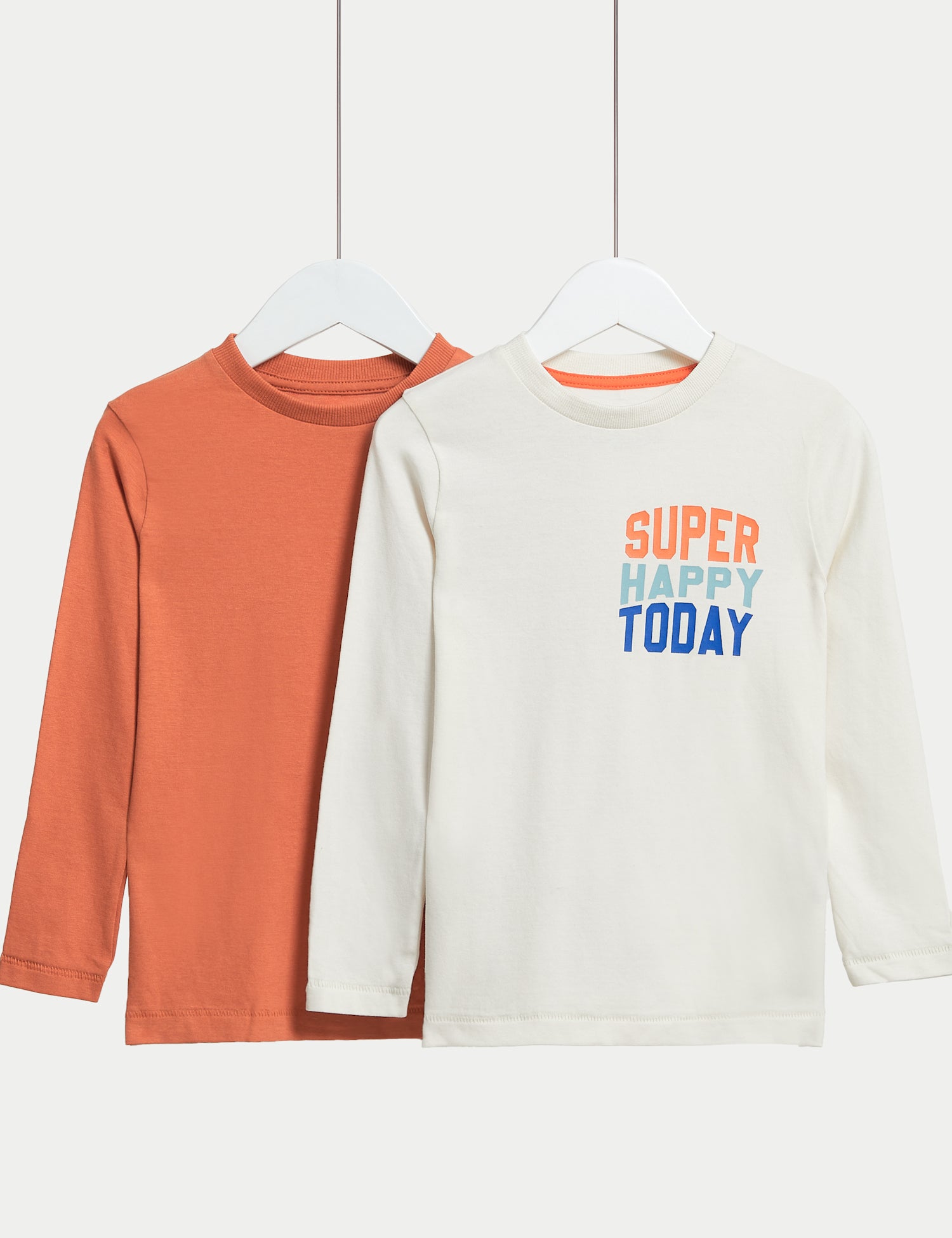 2pk Pure Cotton Happy Slogan & Plain Tops