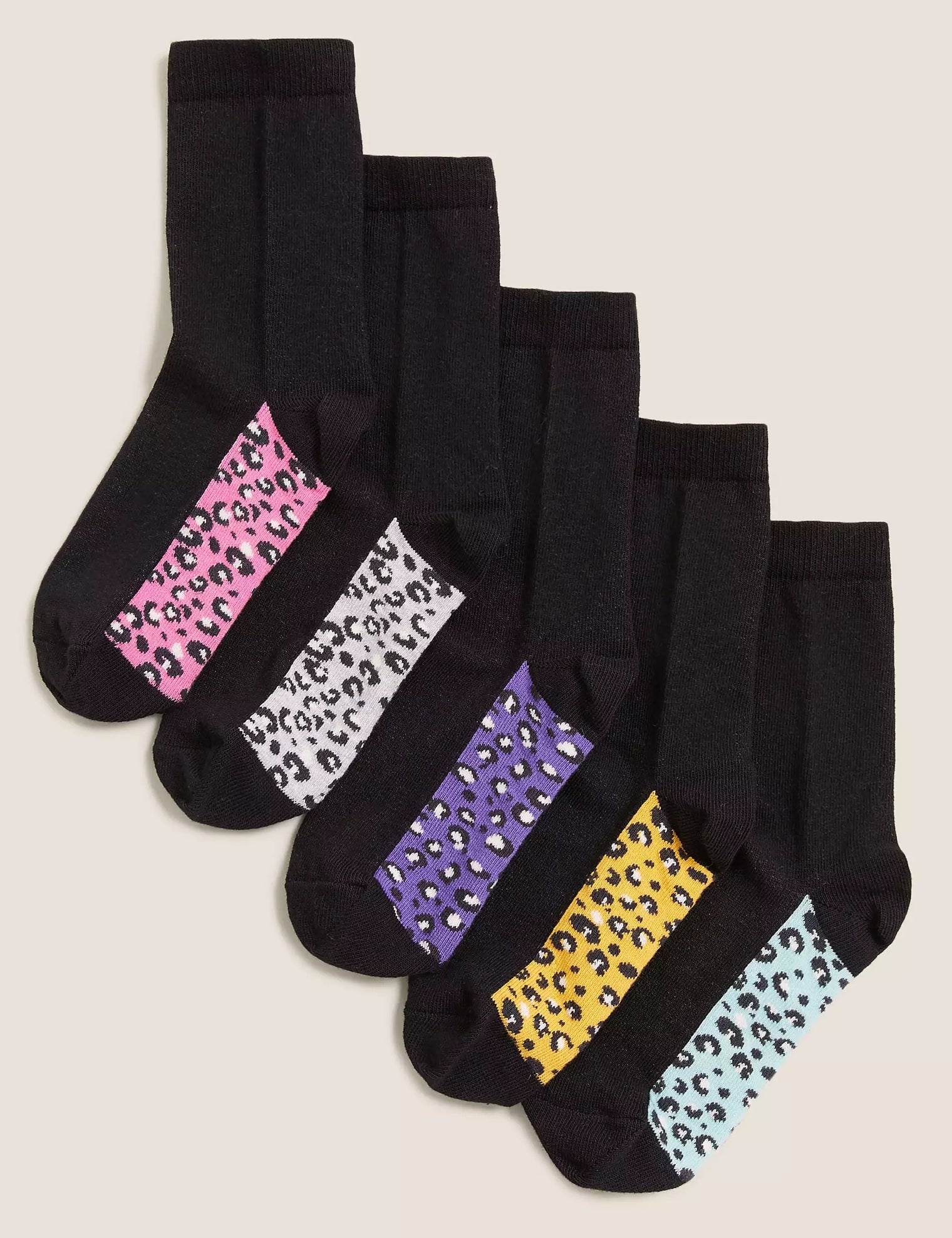 5pk Cotton Rich Leopard Print Socks
