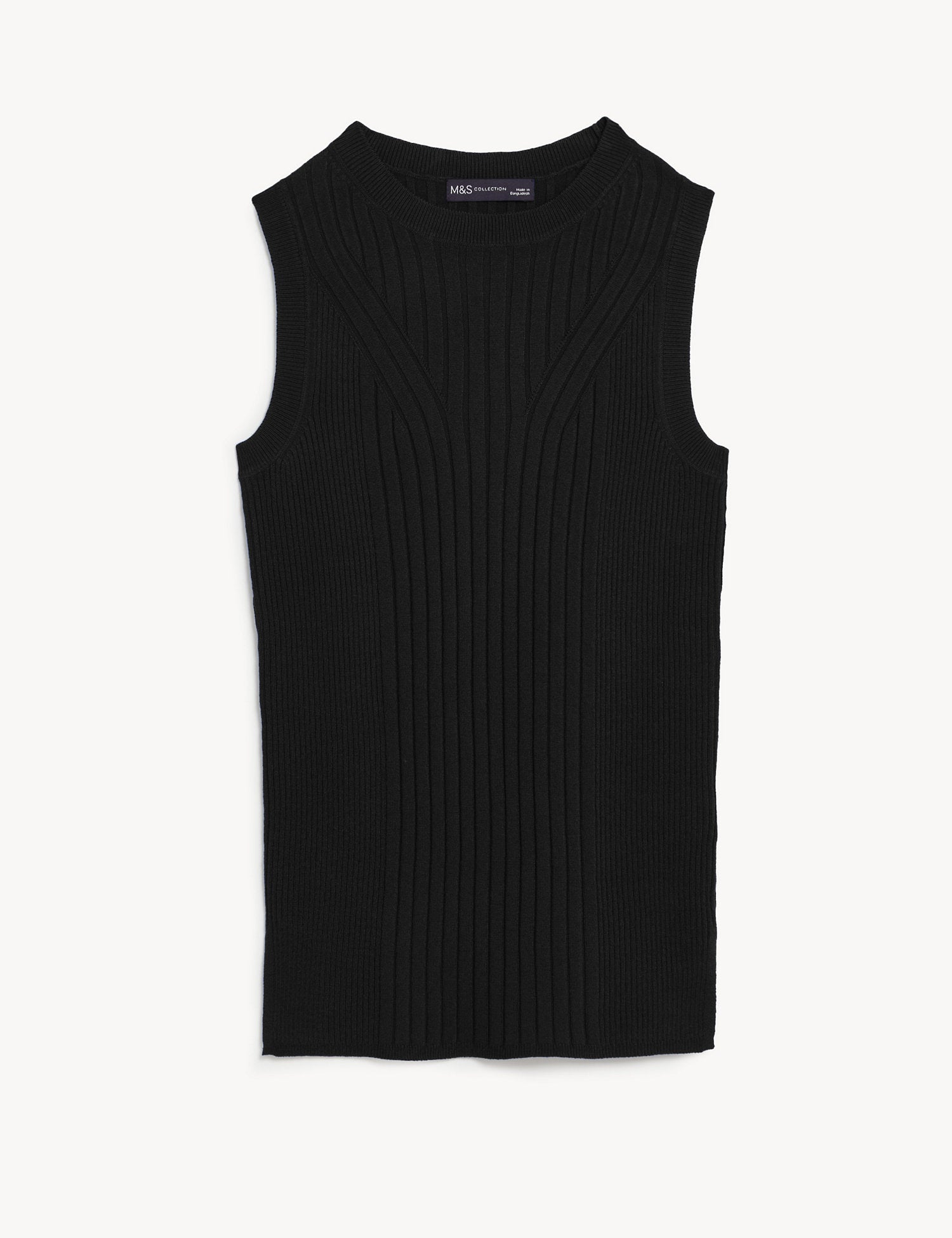 Ribbed Crew Neck Fitted Knitted Vest