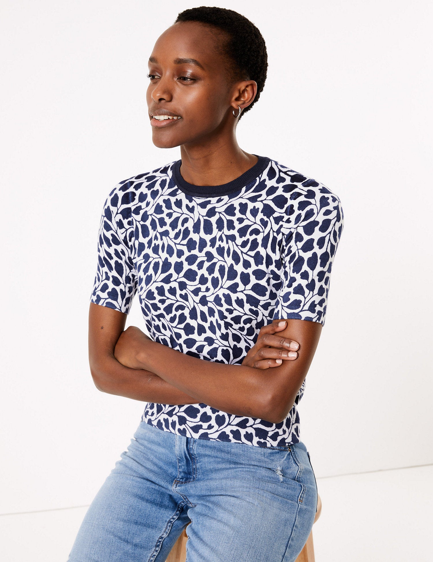 Crew Neck Fitted Short Sleeve Top