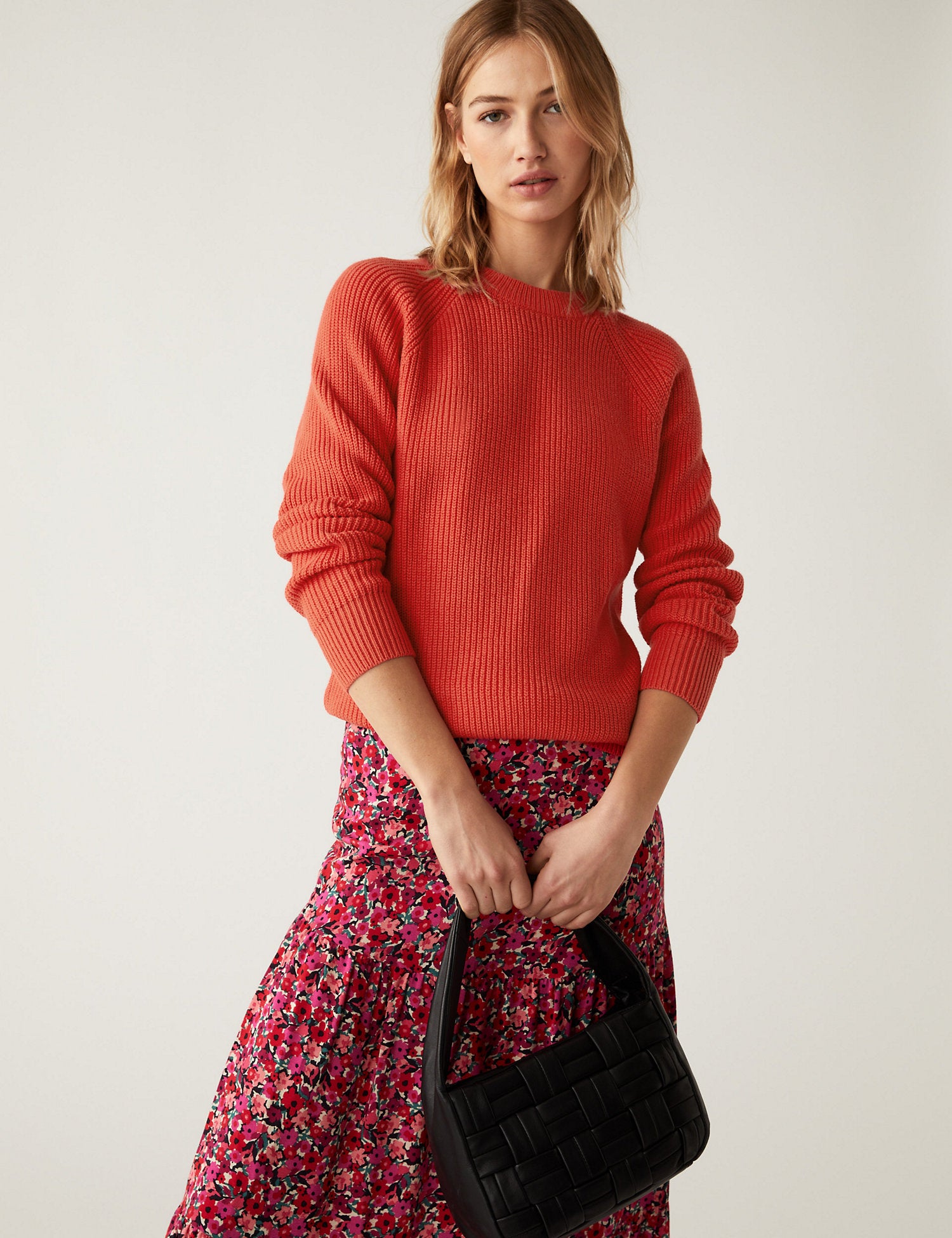 Cotton Rich Ribbed Crew Neck Jumper