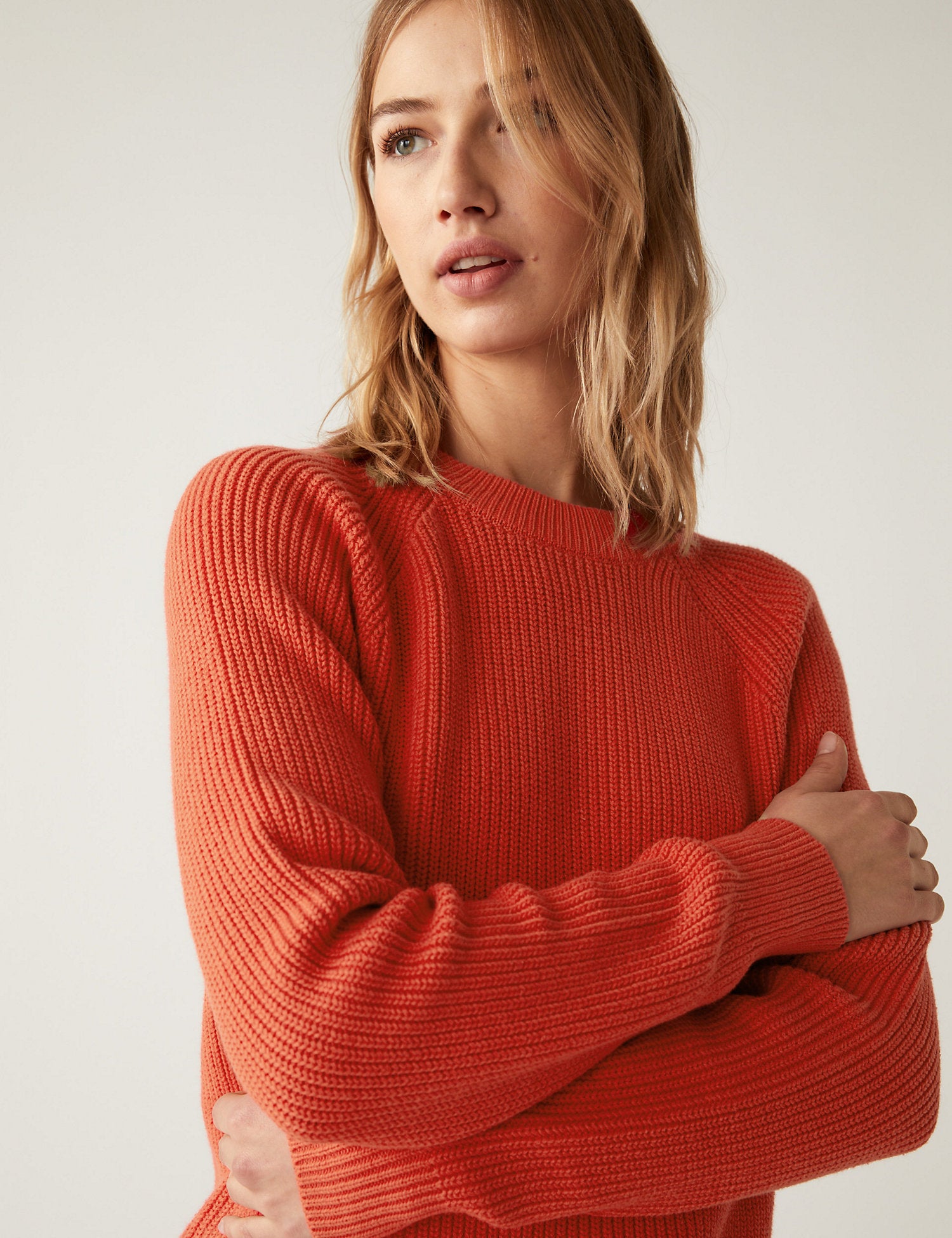 Cotton Rich Ribbed Crew Neck Jumper