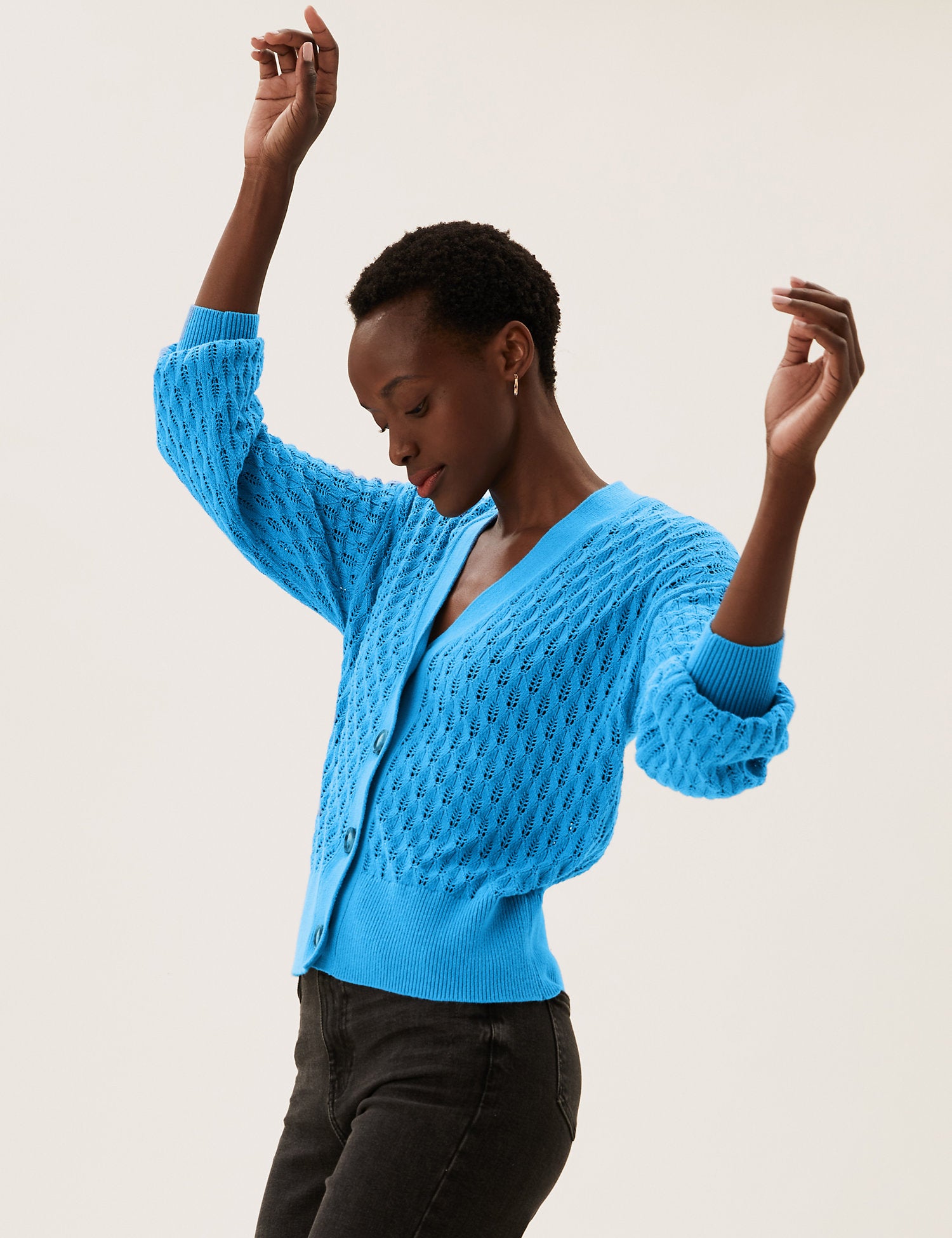 Cotton Pointelle V-Neck Cardigan