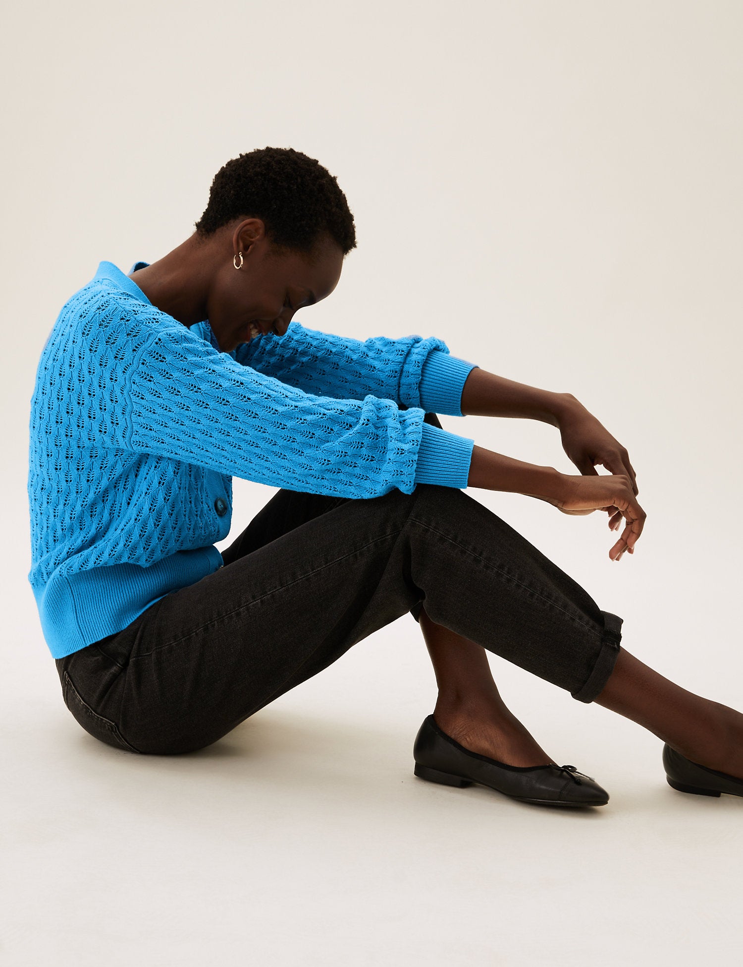 Cotton Pointelle V-Neck Cardigan