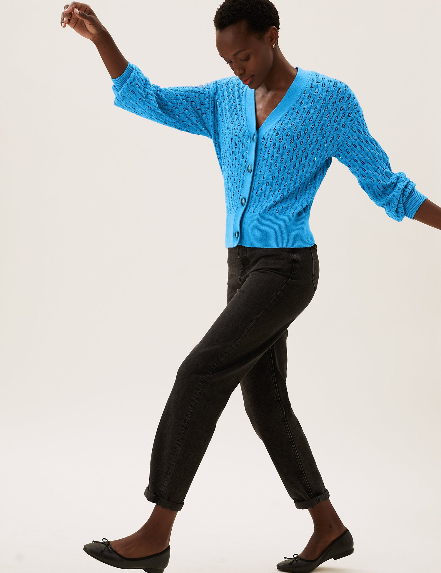 Cotton Pointelle V-Neck Cardigan