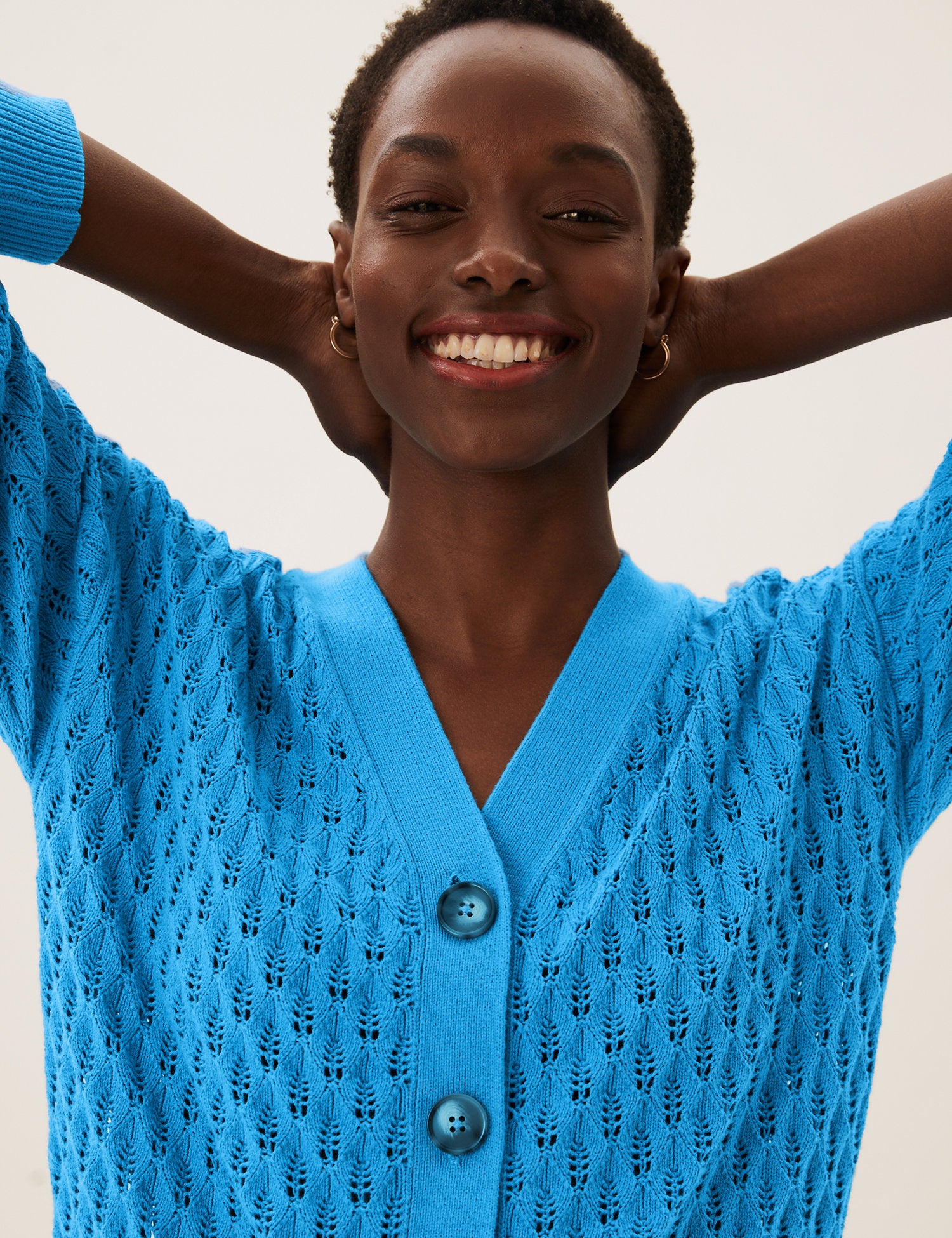 Cotton Pointelle V-Neck Cardigan