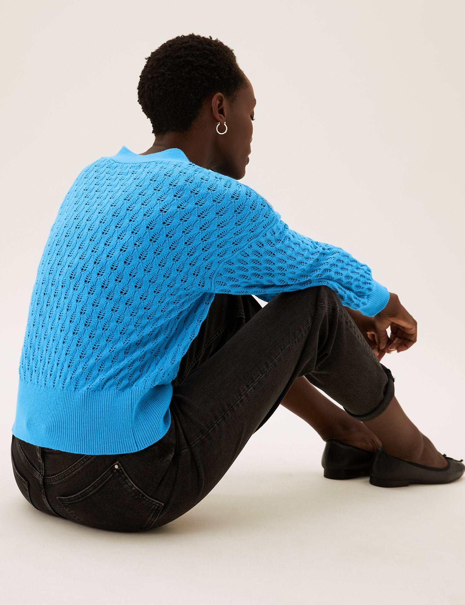 Cotton Pointelle V-Neck Cardigan