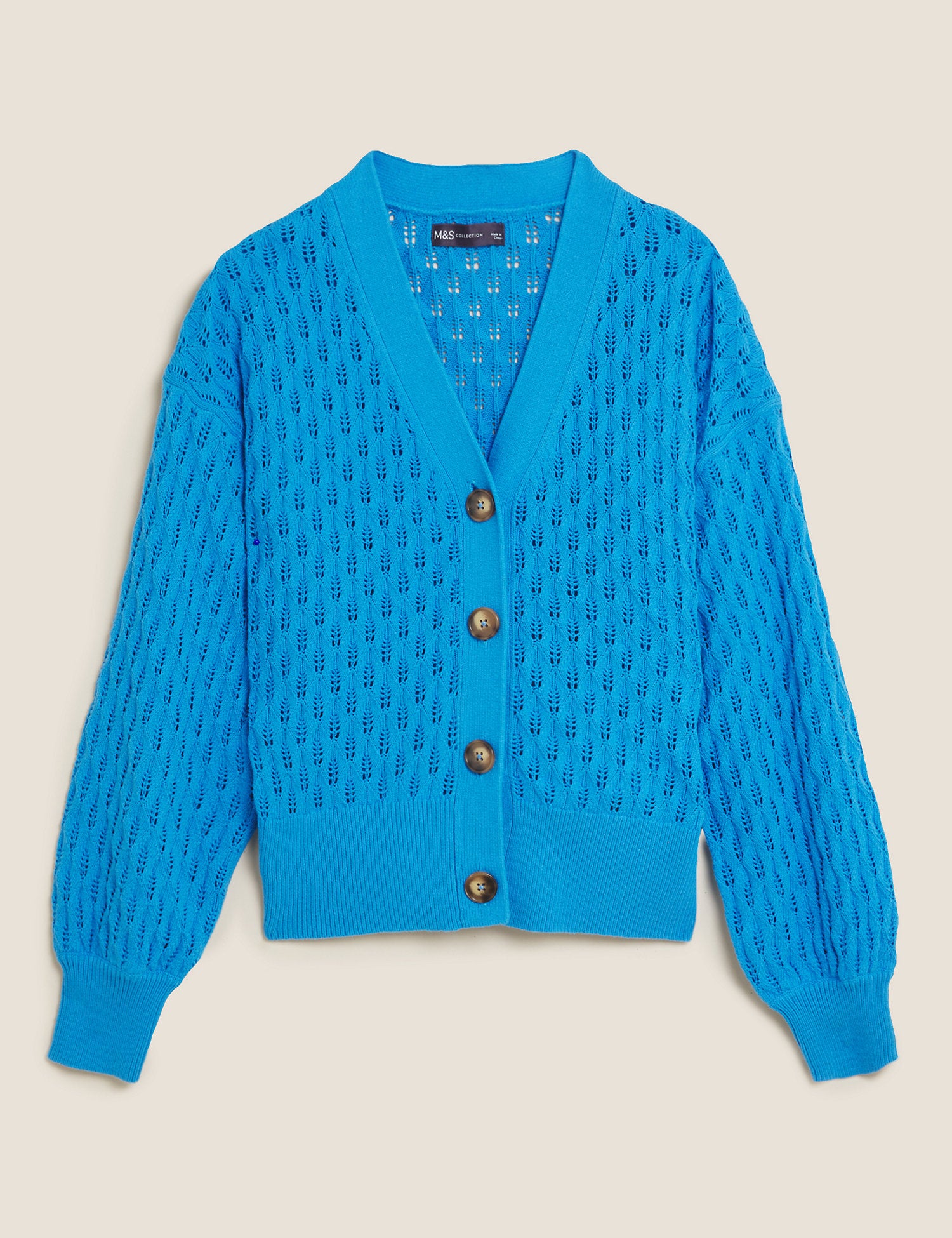 Cotton Pointelle V-Neck Cardigan