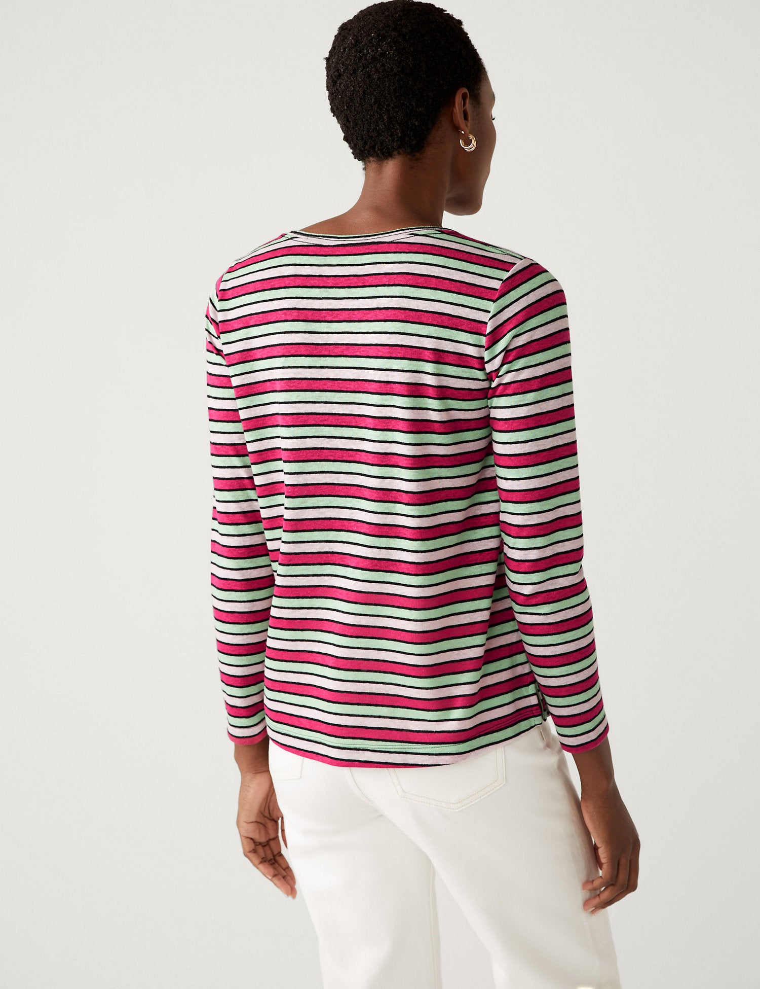Linen Blend Striped Scoop Neck Top